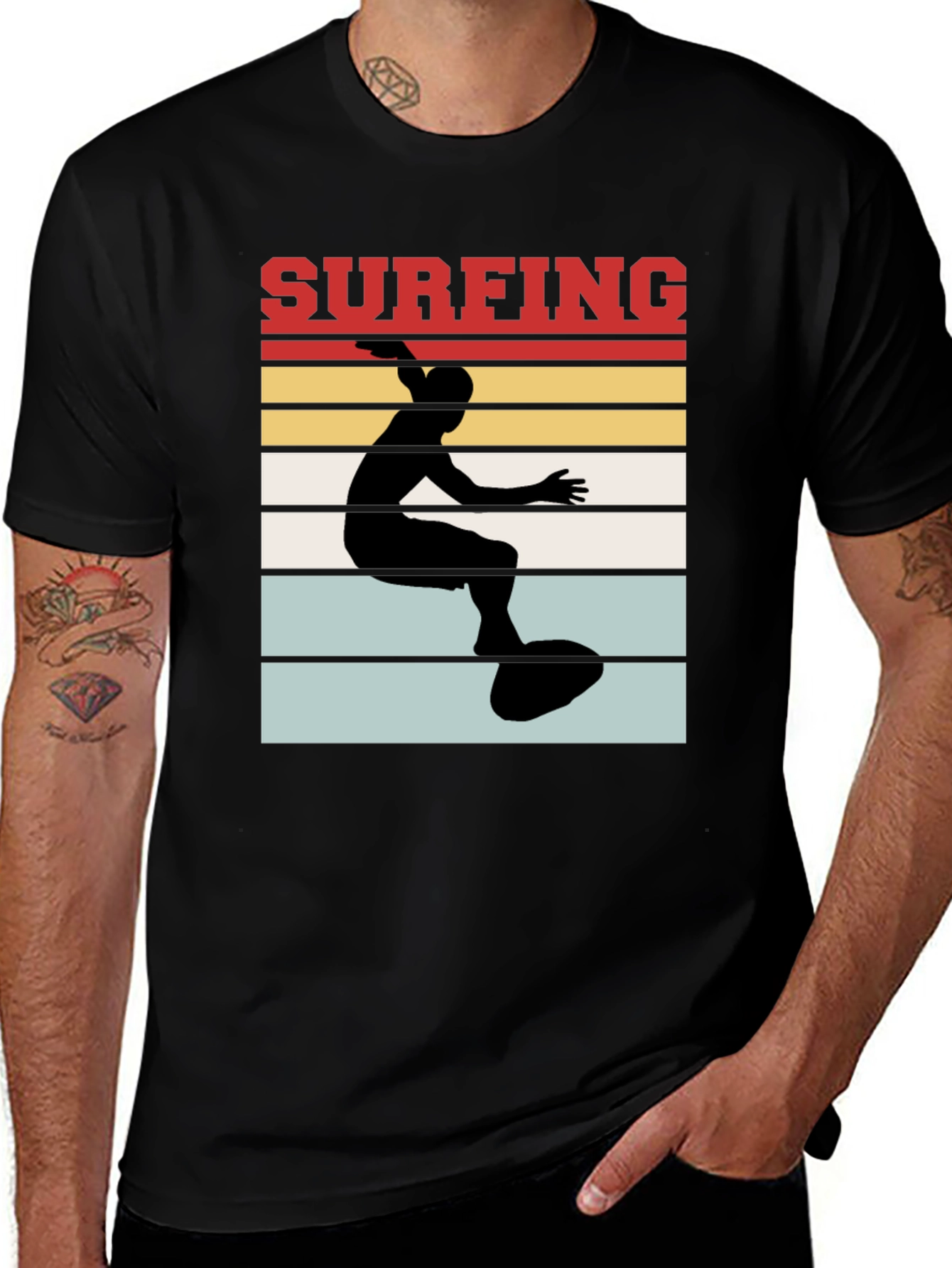 Surfing Retro T-Shirt - Black Cotton Tee