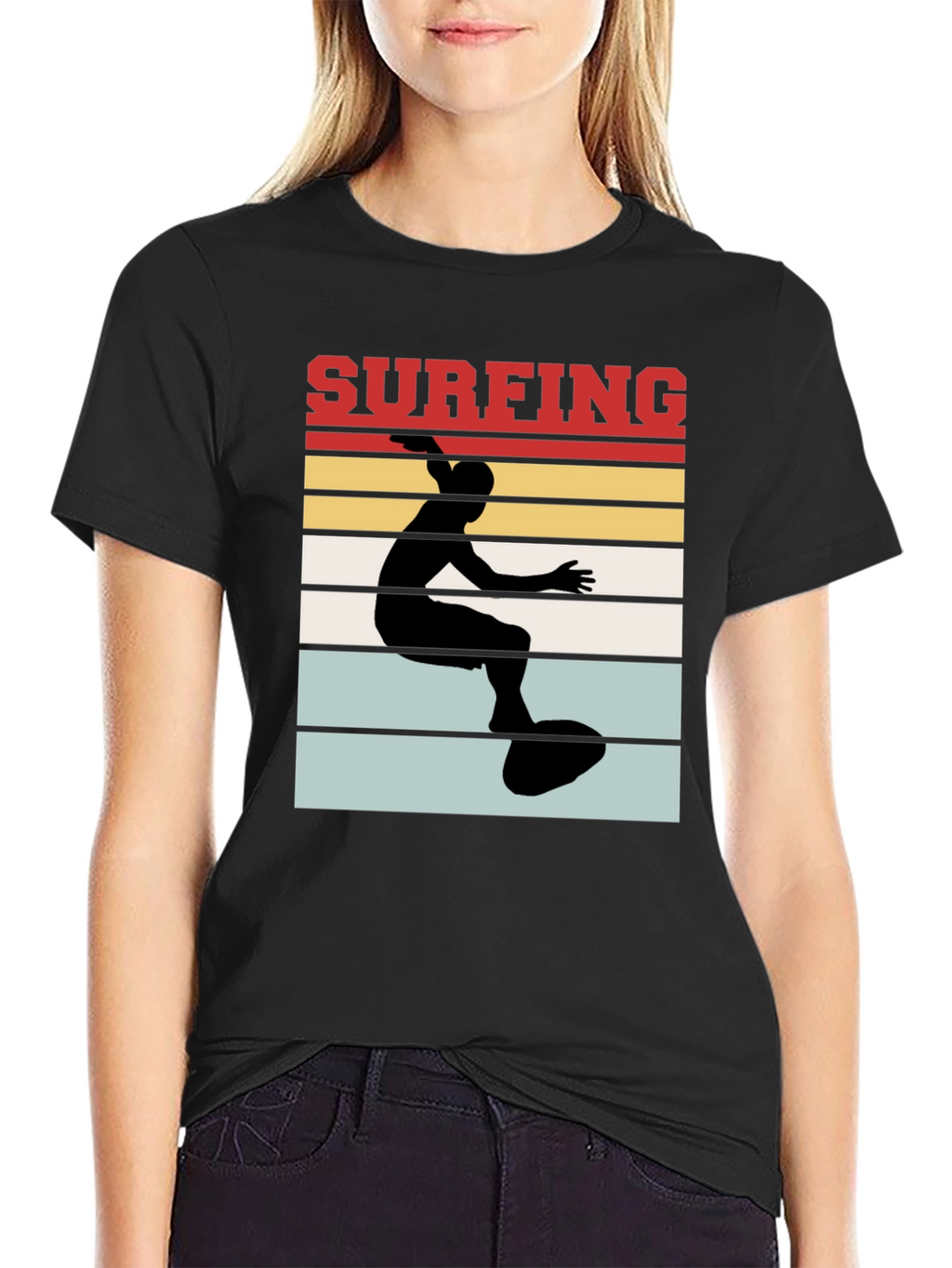 Surfing Retro T-Shirt - Black Cotton Tee