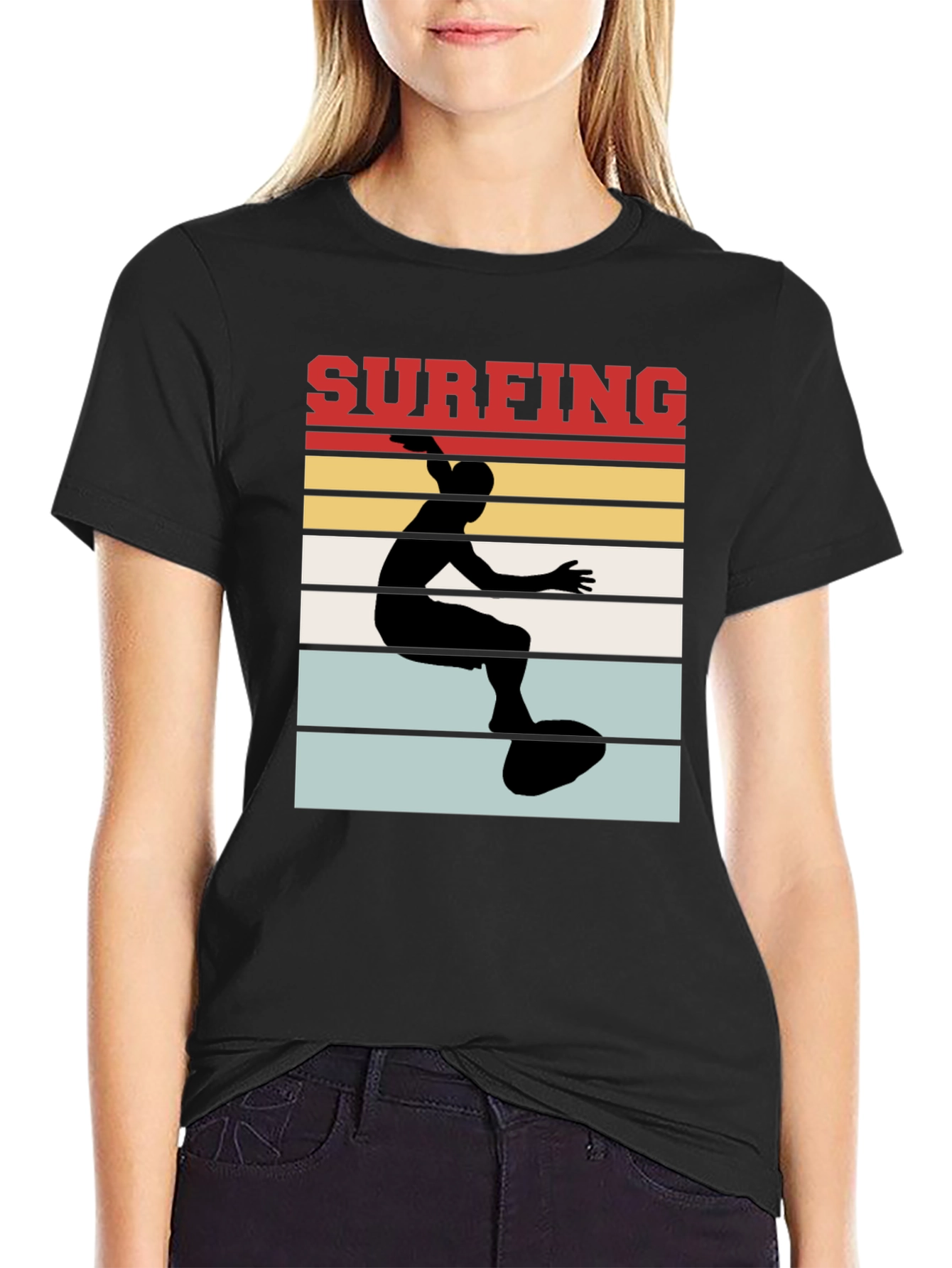 Surfing Retro T-Shirt - Black Cotton Tee