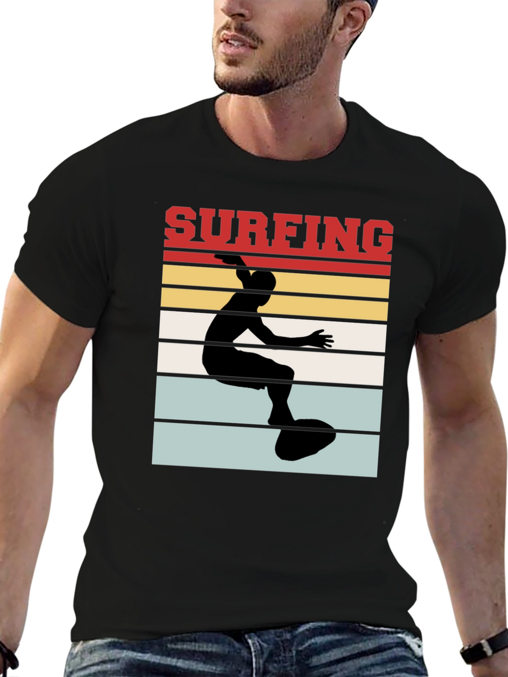 Surfing Retro T-Shirt - Black Cotton Tee