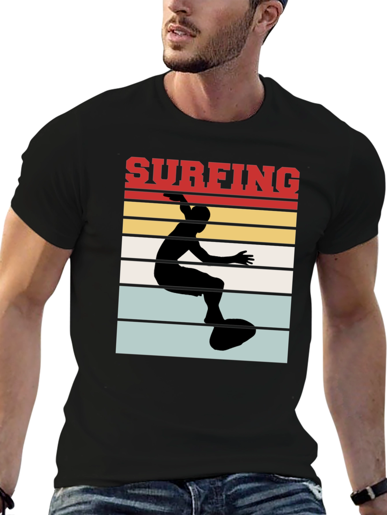 Surfing Retro T-Shirt - Black Cotton Tee