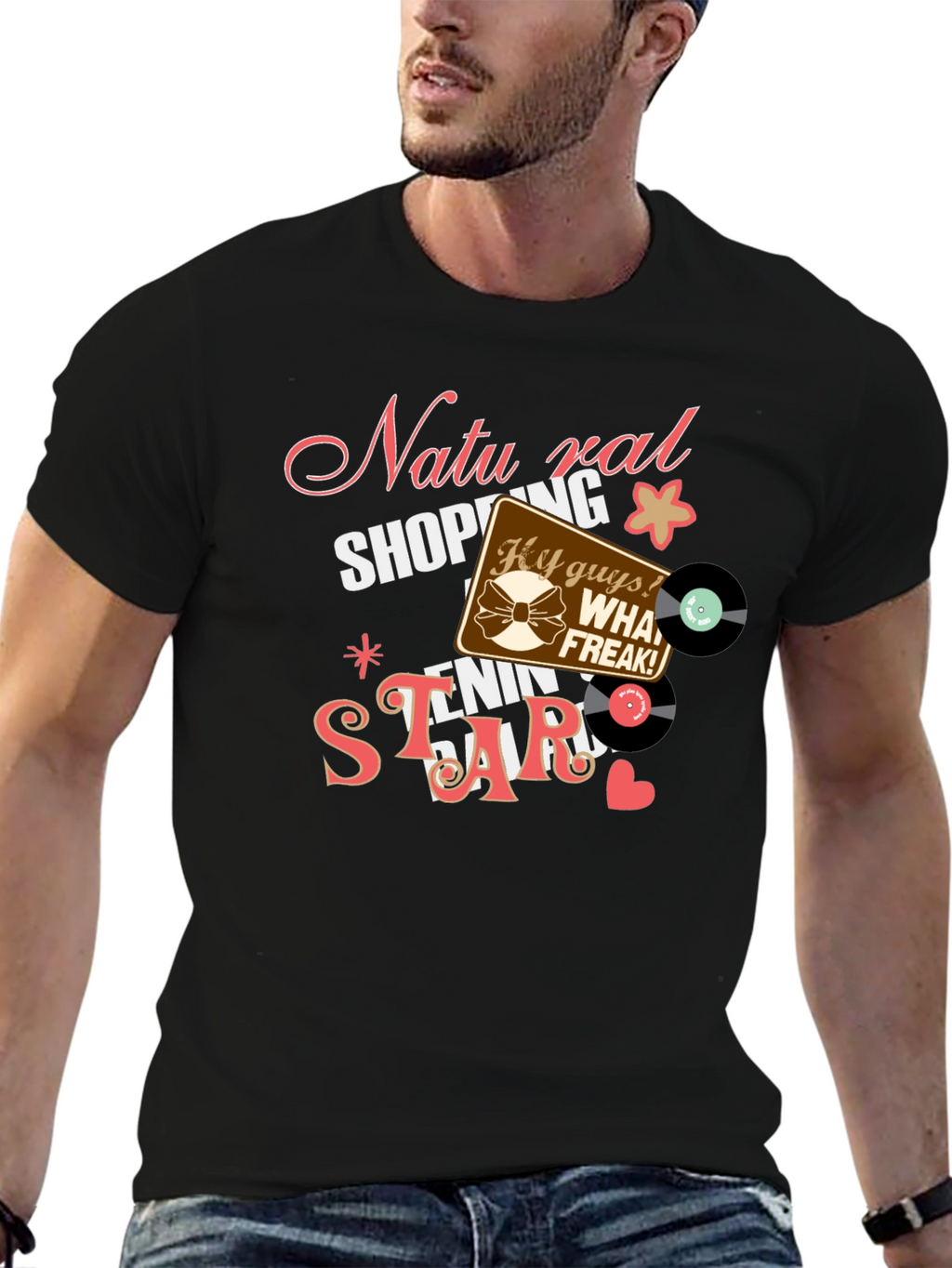 Natural Shopping Tennis Star Black T-Shirt