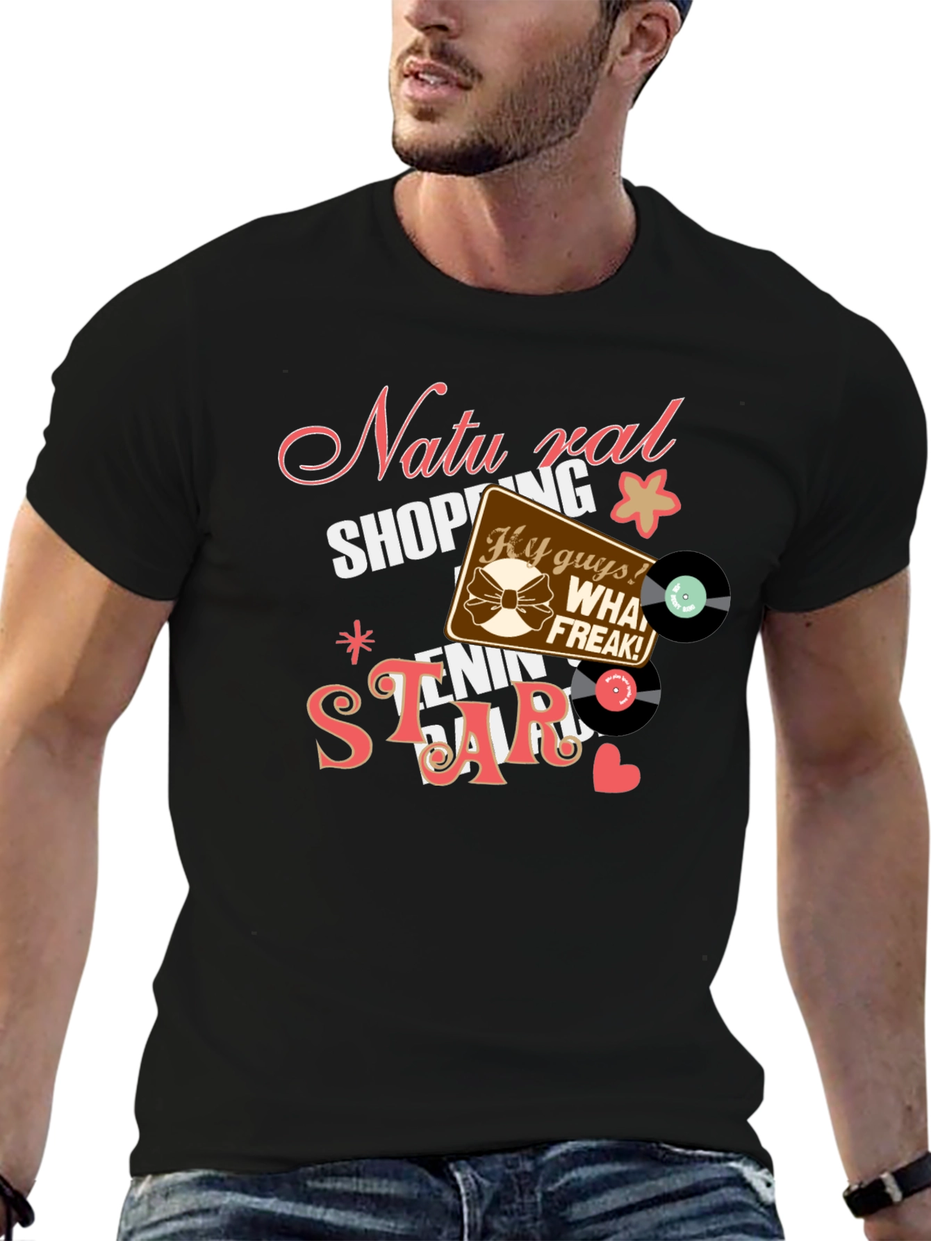 Natural Shopping Tennis Star Black T-Shirt