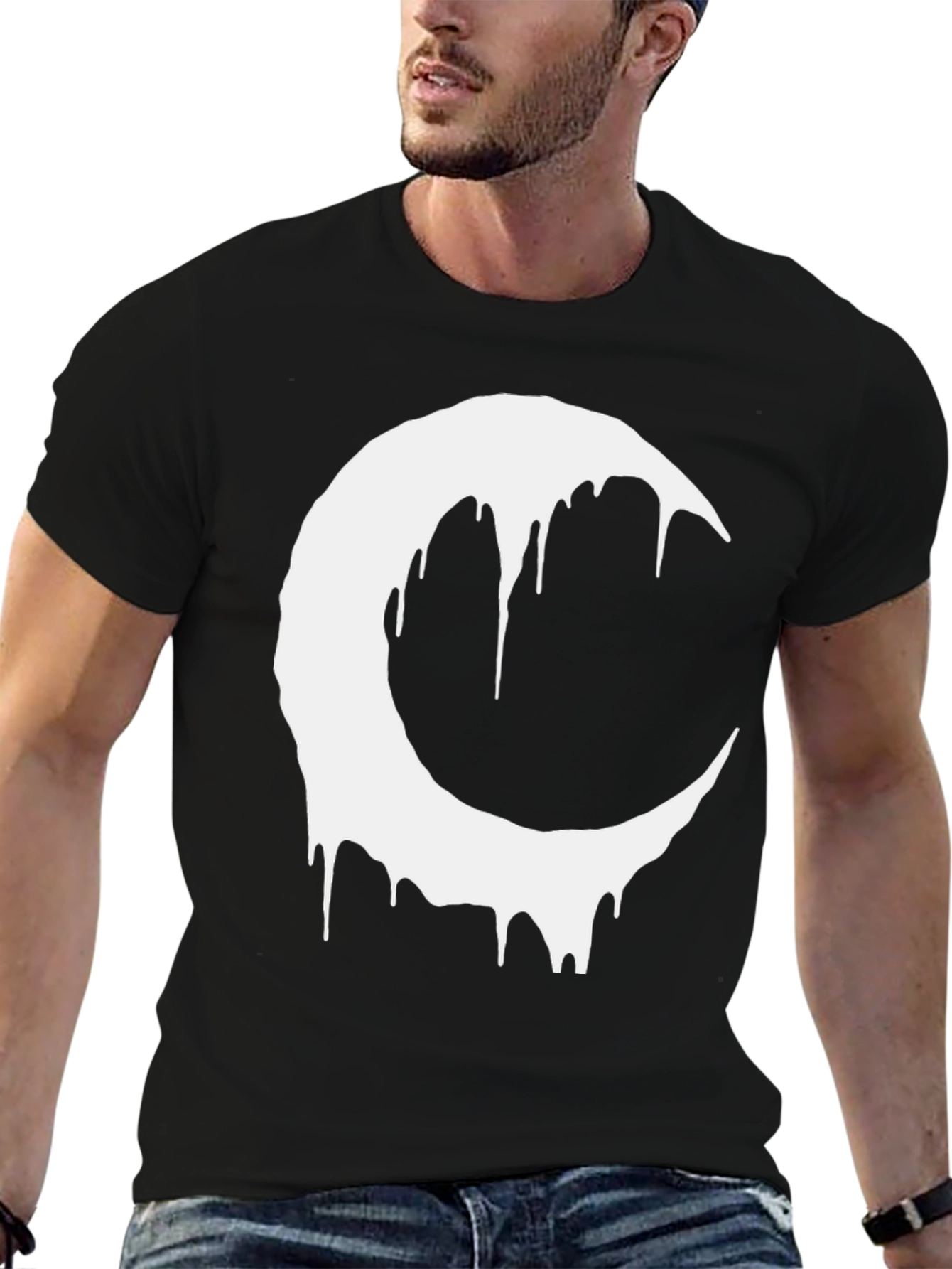 Black T-Shirt with Dripping Crescent Moon Design
