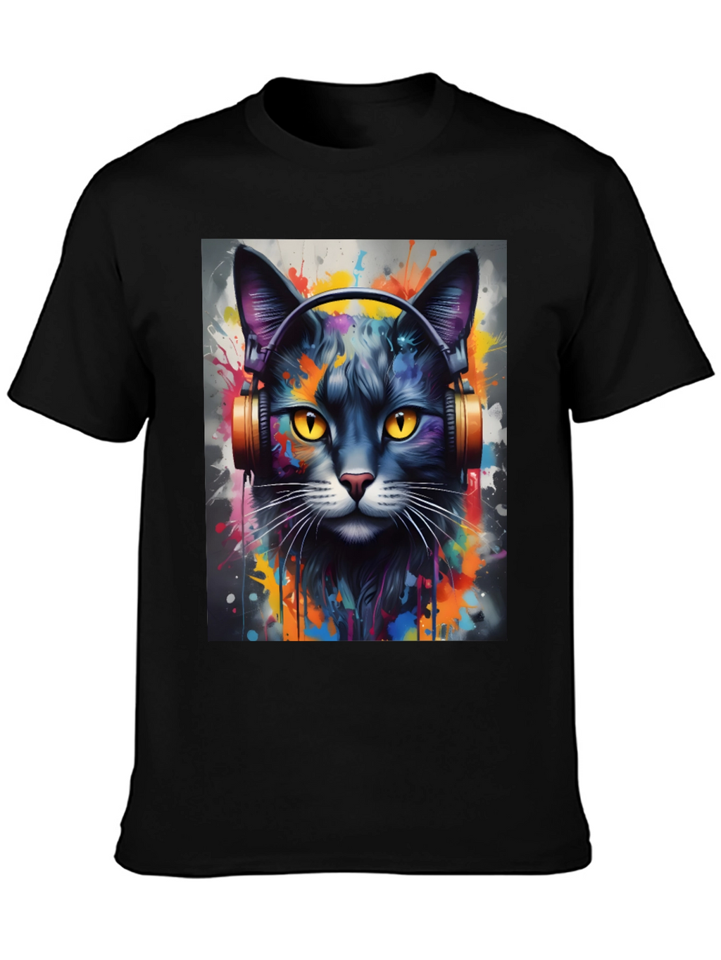 Cool Cat Headphones Black T-Shirt