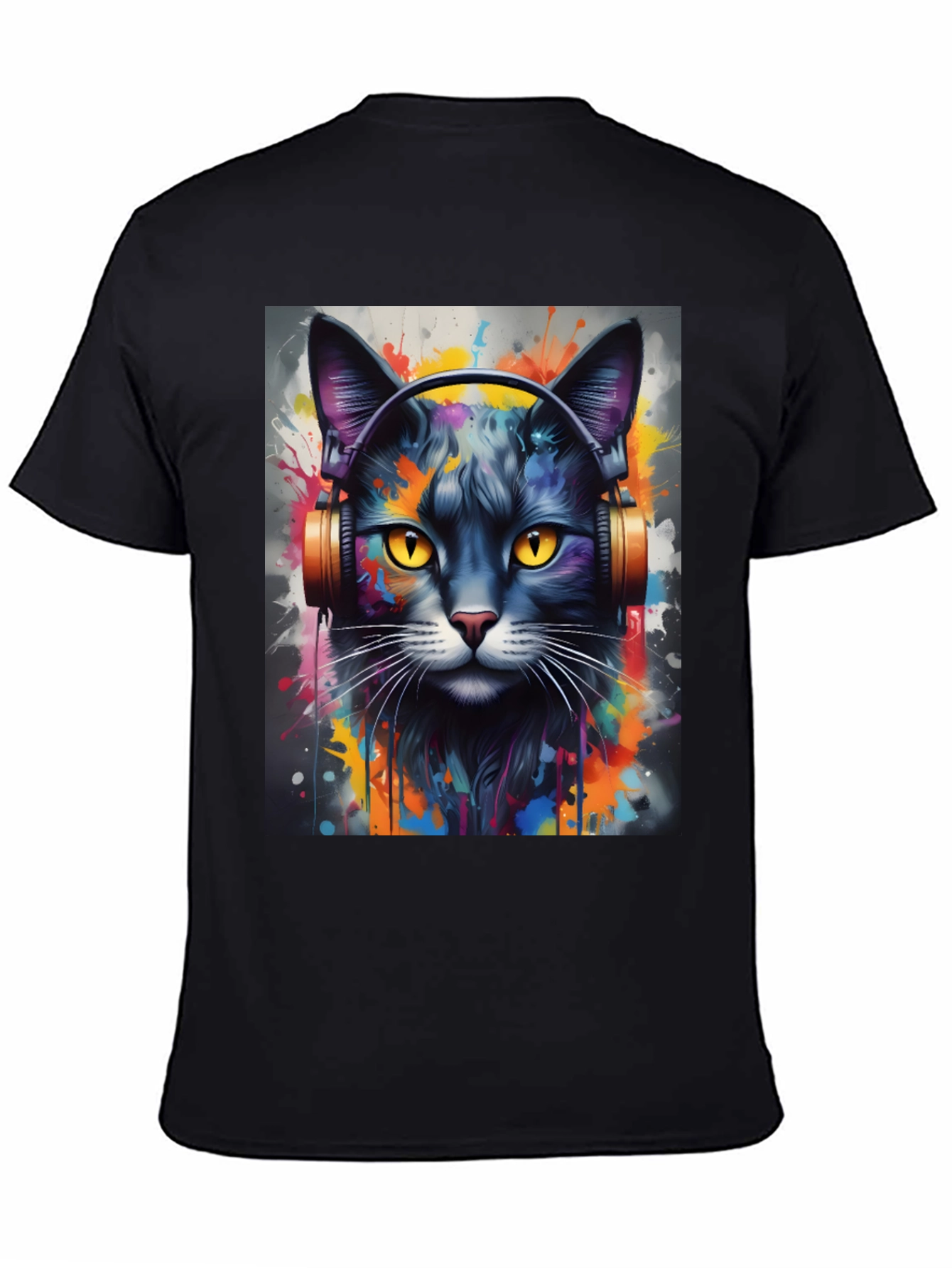 Cool Cat Headphones Black T-Shirt