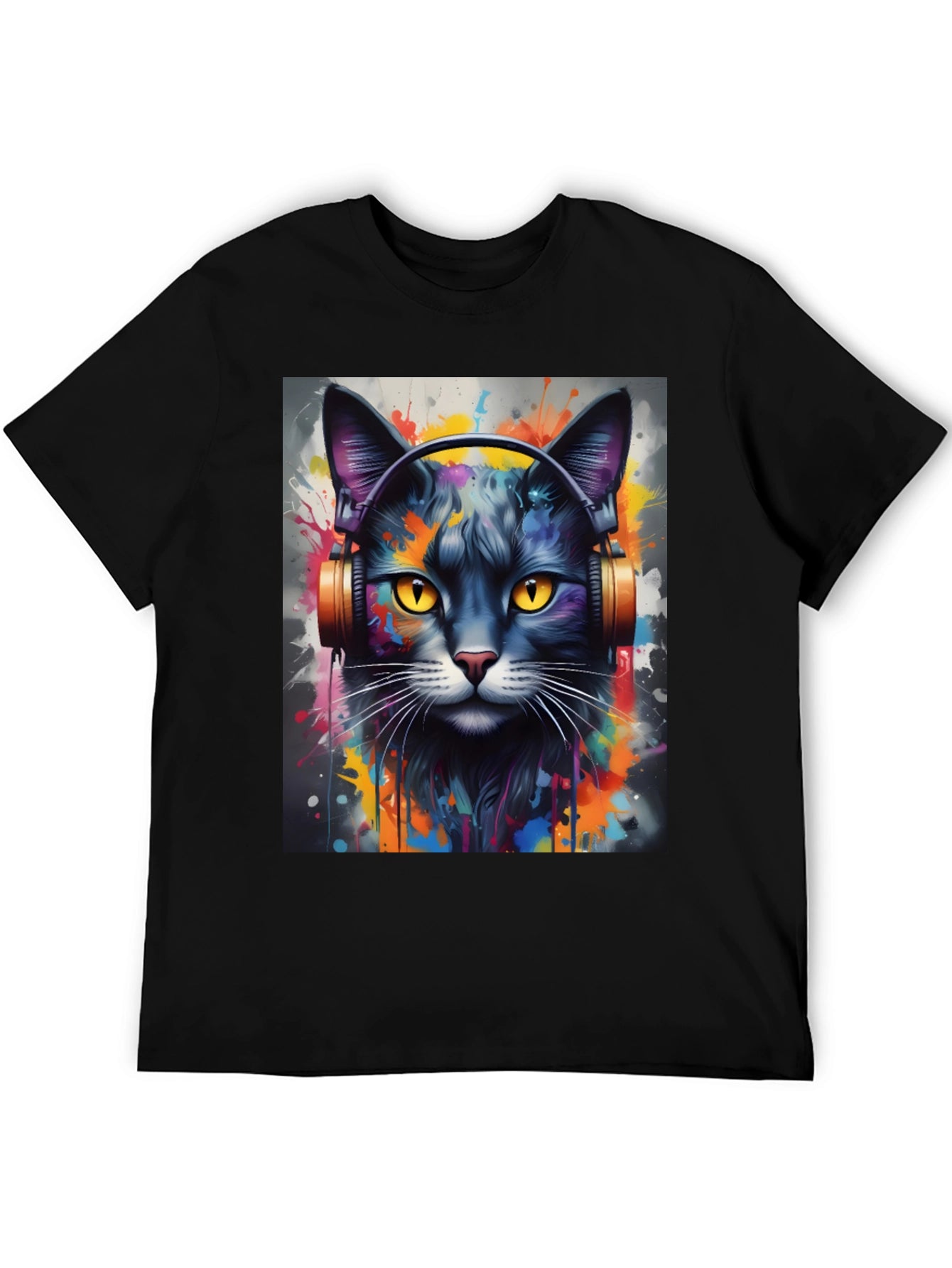 Cool Cat Headphones Black T-Shirt