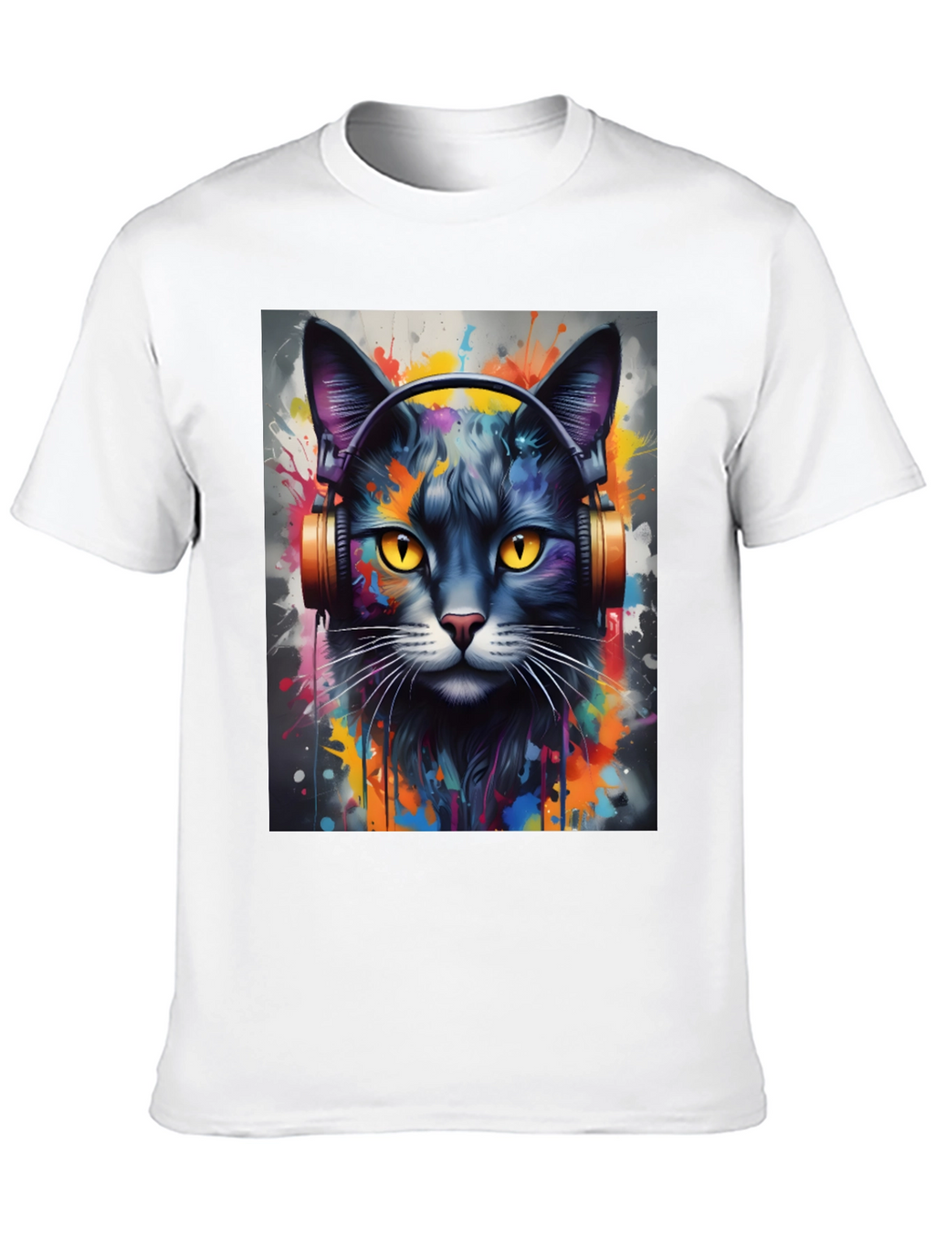 Cool Cat Headphones Black T-Shirt