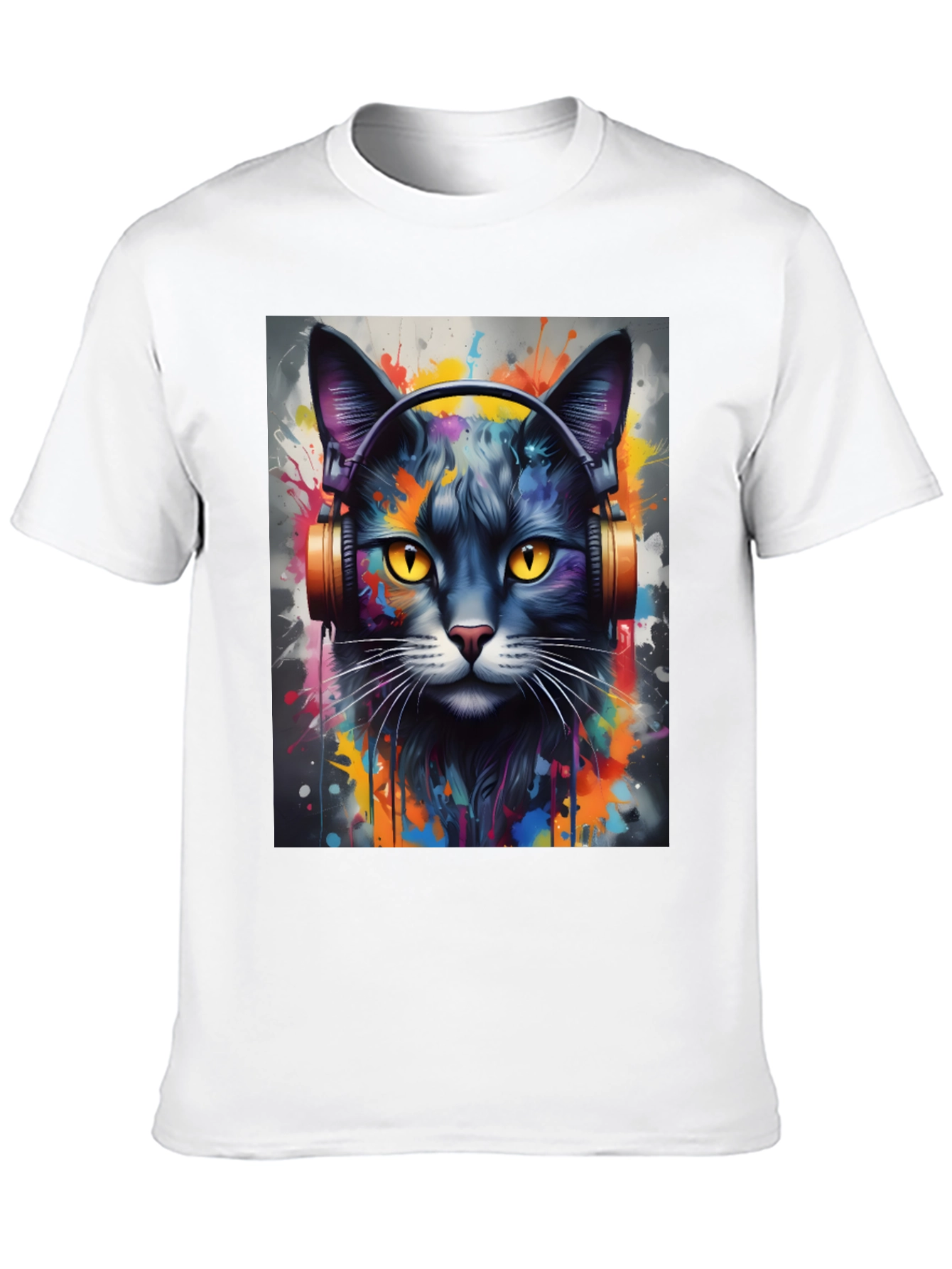 Cool Cat Headphones Black T-Shirt