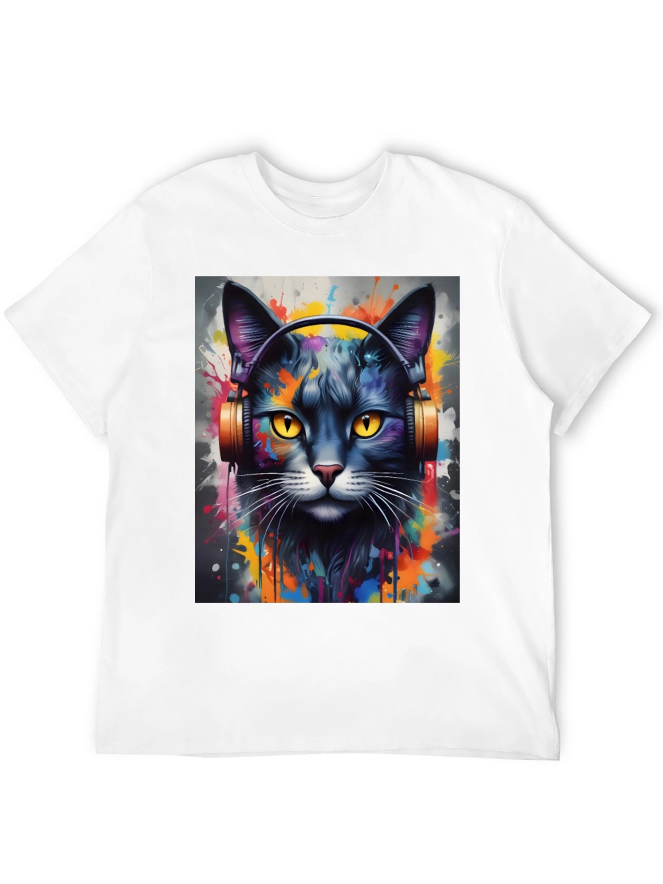 Cool Cat Headphones Black T-Shirt