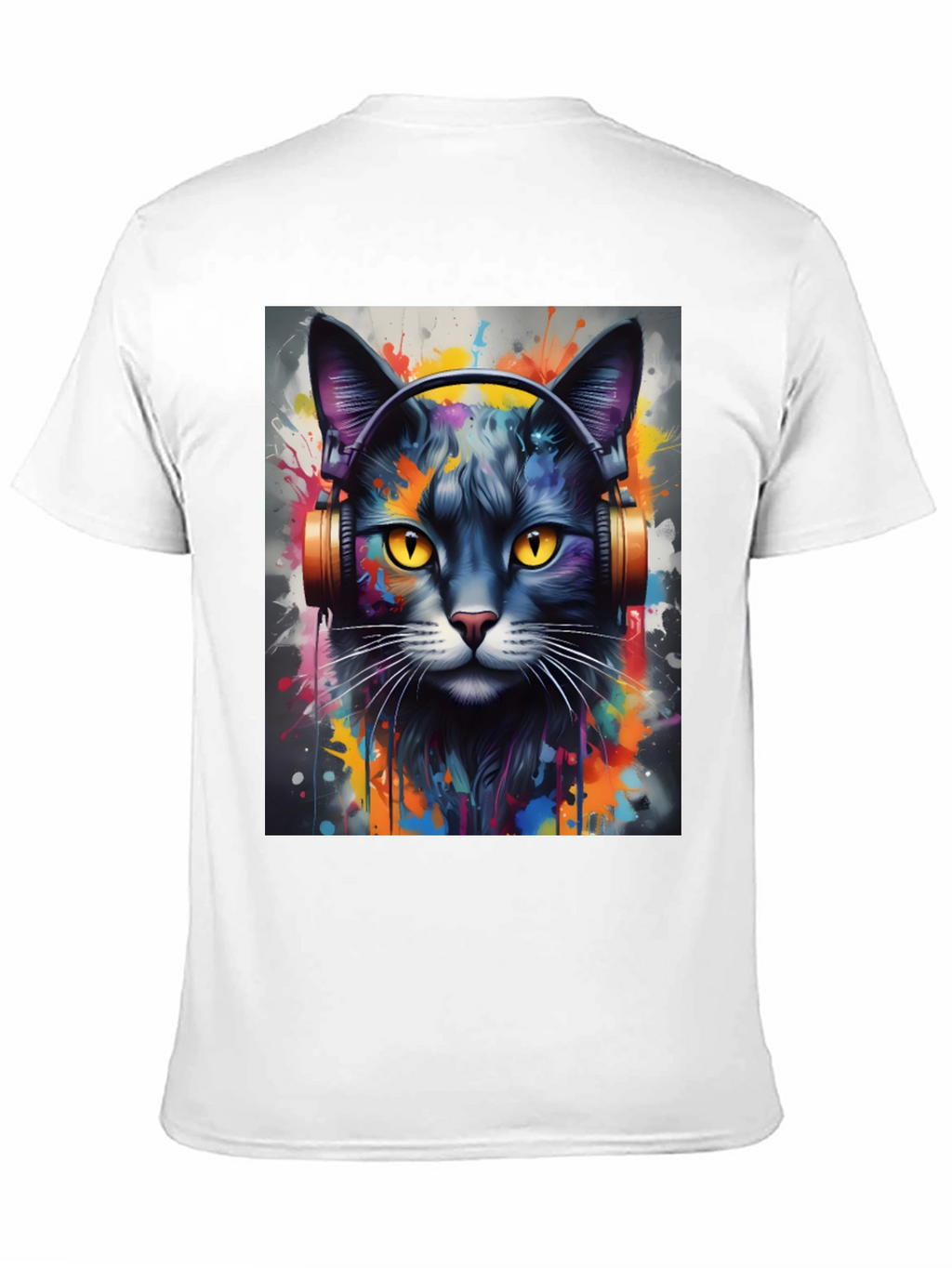 Cool Cat Headphones Black T-Shirt