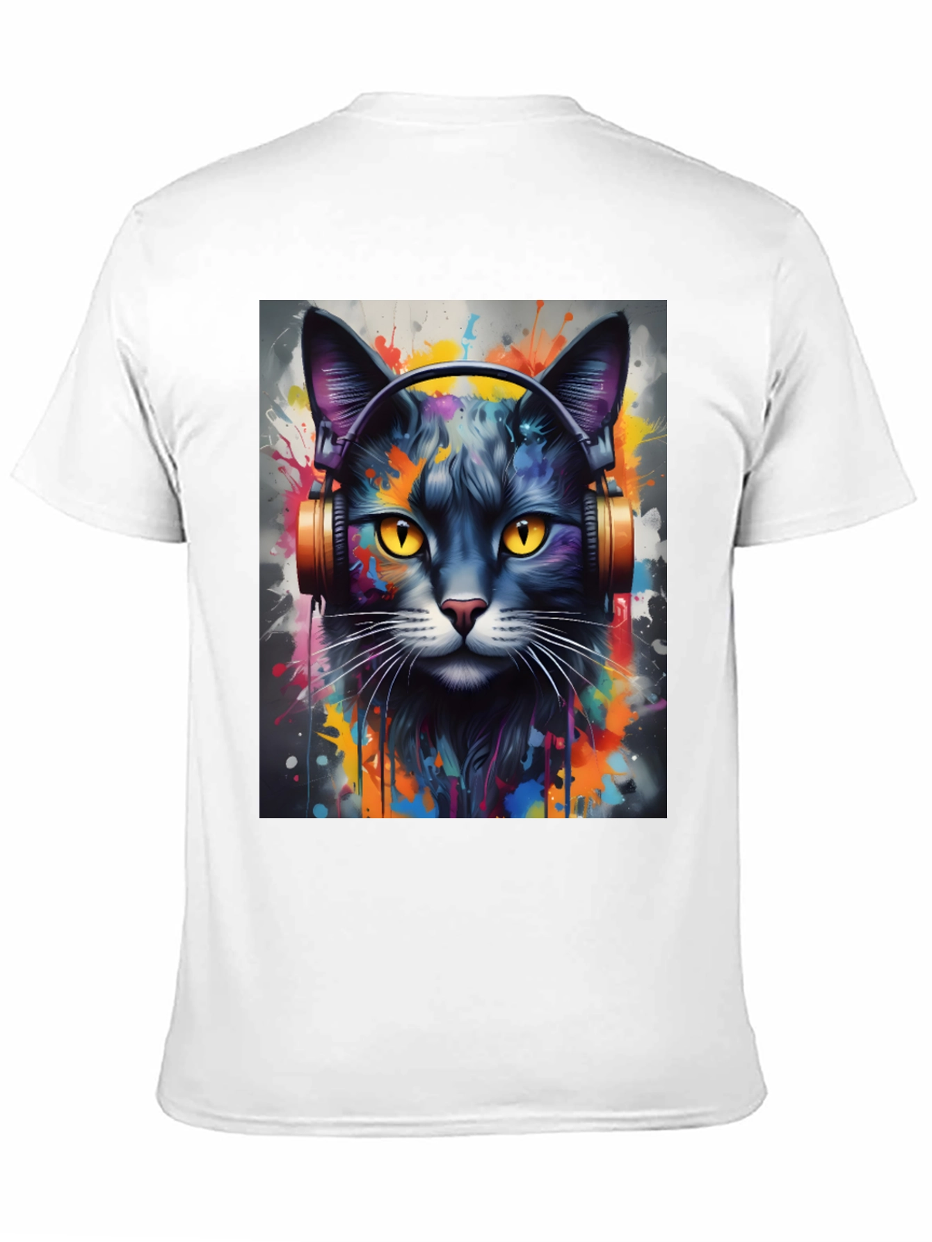Cool Cat Headphones Black T-Shirt