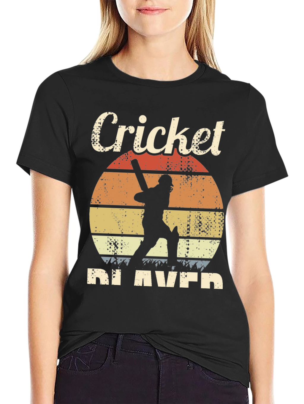 Retro Cricket Player Graphic T-Shirt