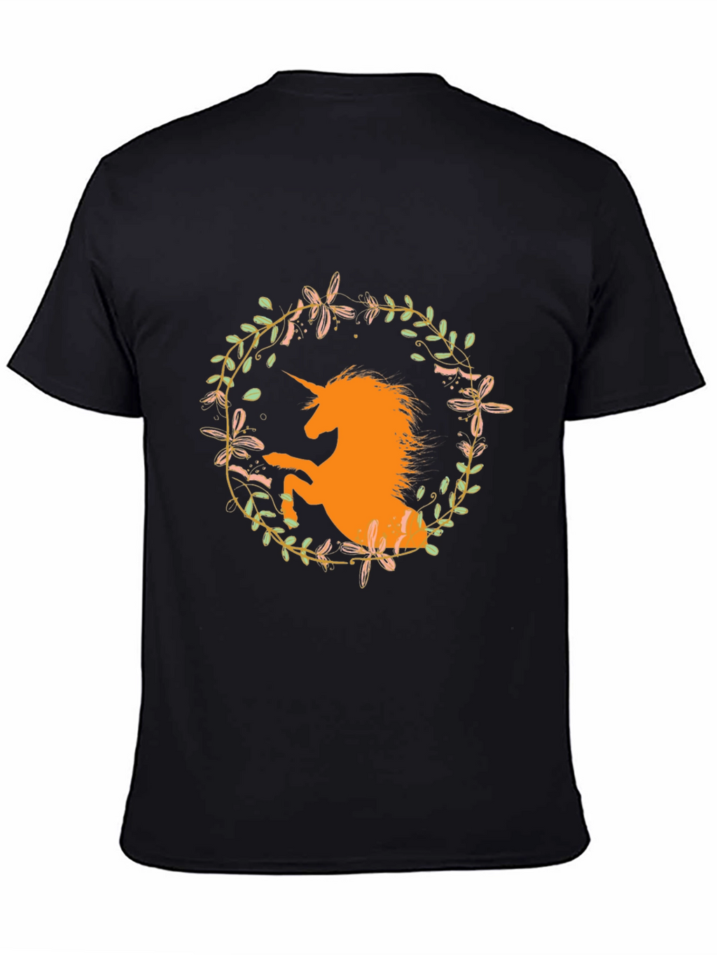 Unicorn Floral Wreath Black T-Shirt
