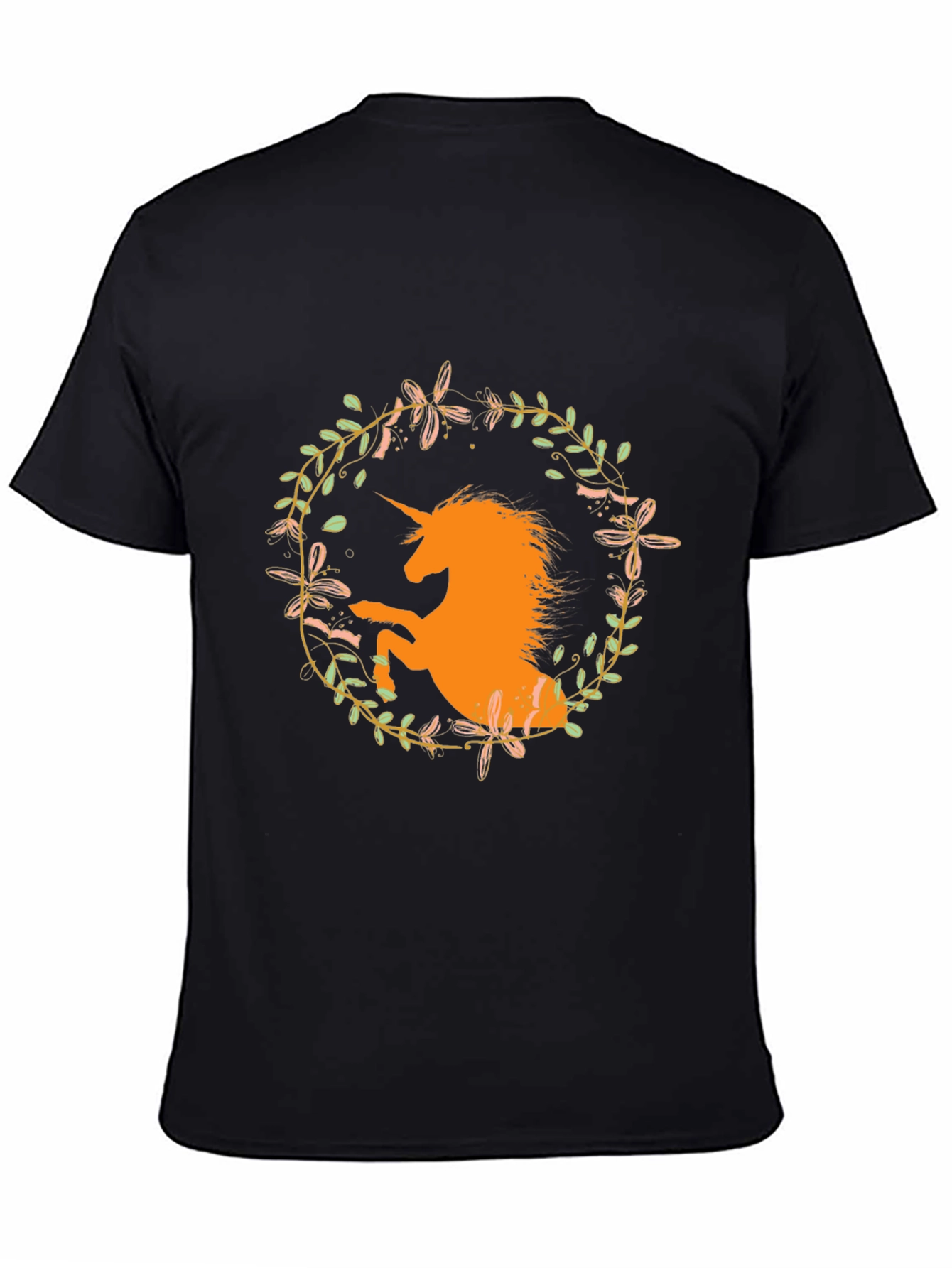 Unicorn Floral Wreath Black T-Shirt