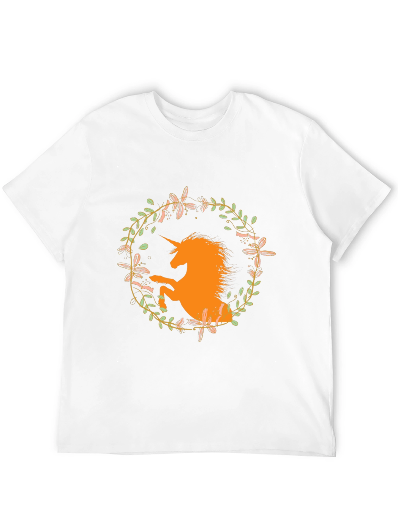 Unicorn Floral Wreath Black T-Shirt