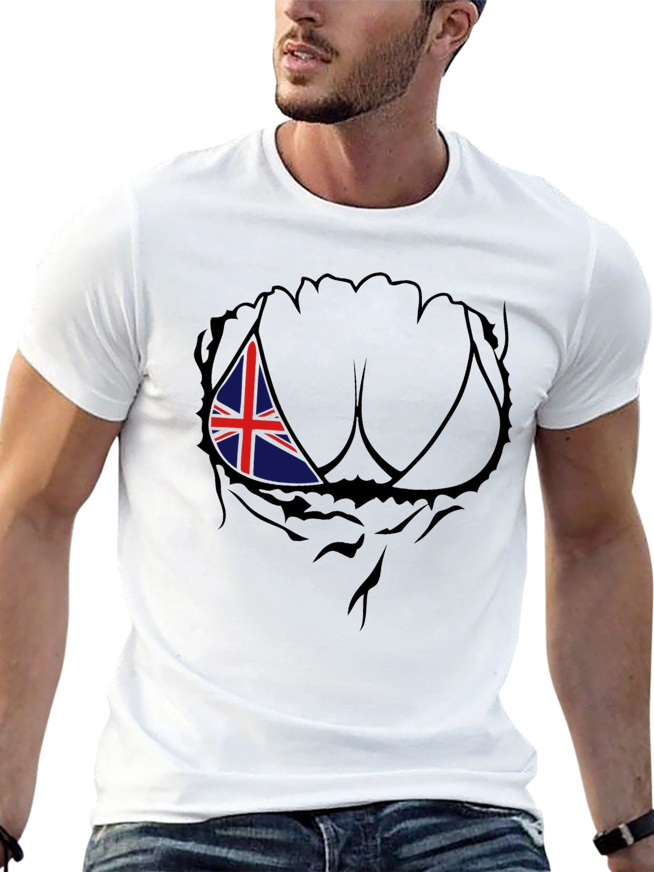 Union Jack Chest Rip Mens T-Shirt