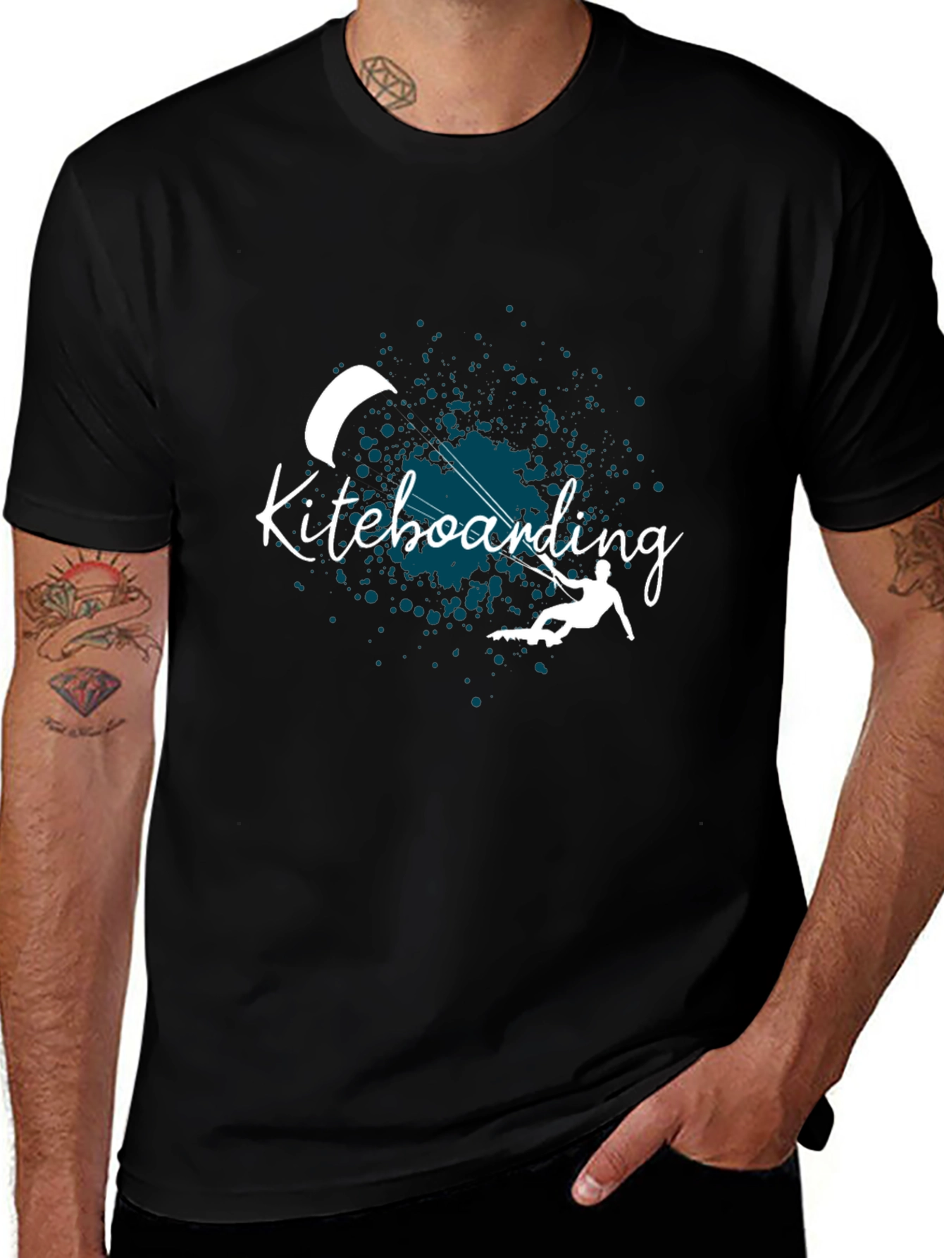 Kiteboarding Graphic Tee - Black Cotton T-Shirt