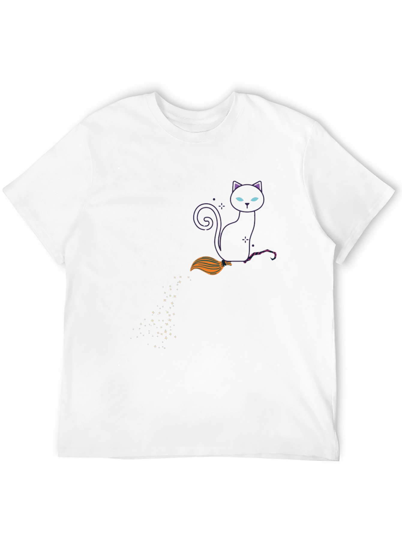Witch Cat on Broom Black T-Shirt