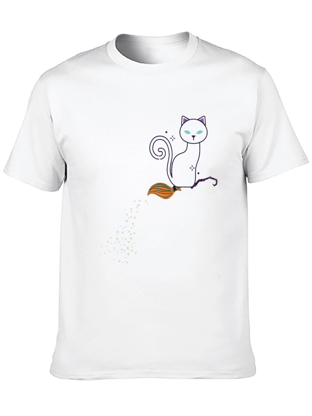 Witch Cat on Broom Black T-Shirt