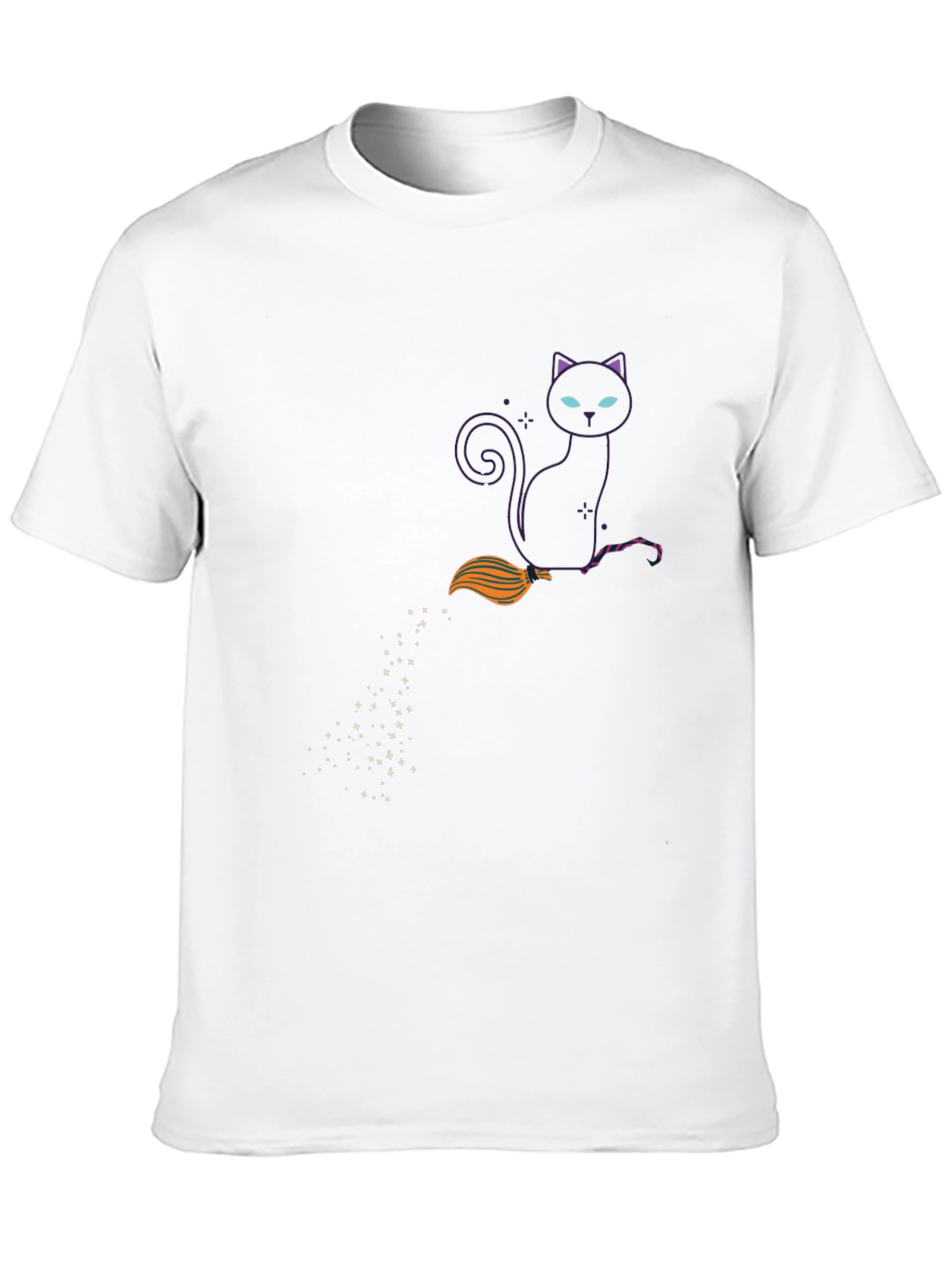 Witch Cat on Broom Black T-Shirt