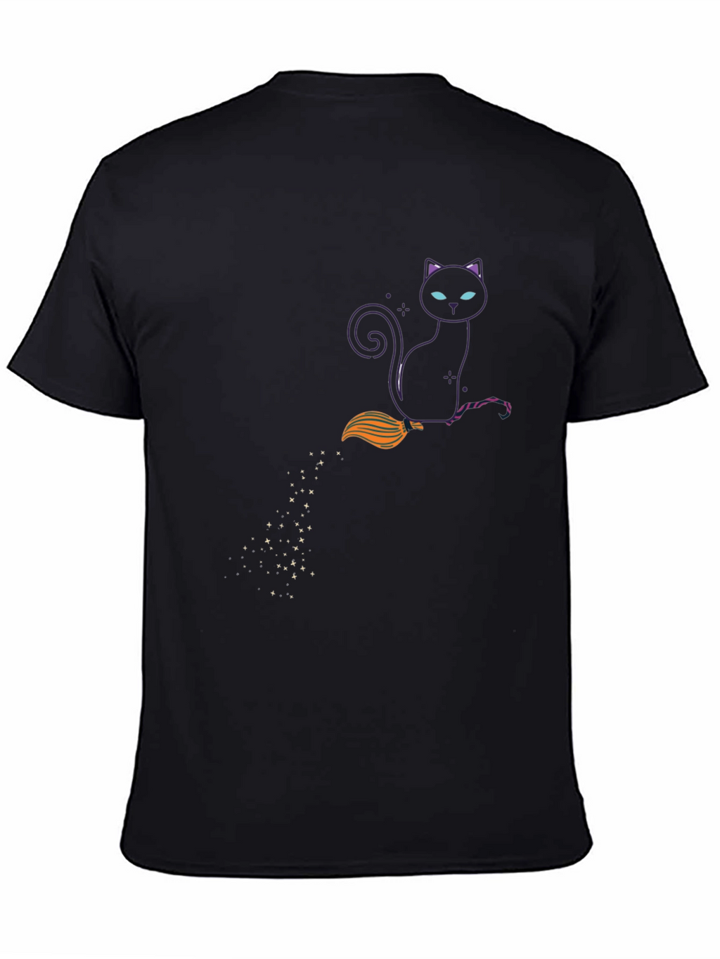 Witch Cat on Broom Black T-Shirt