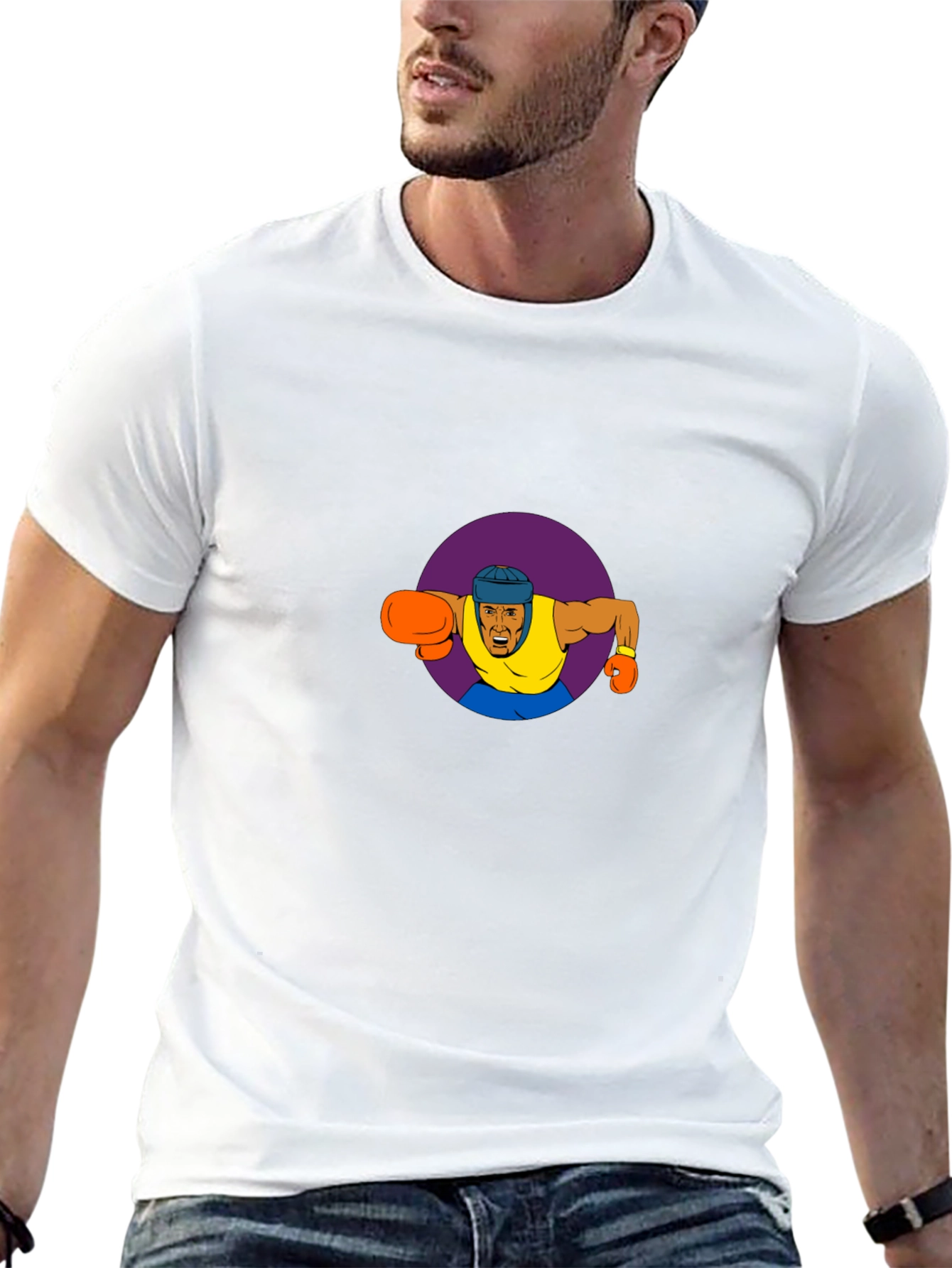 Cartoon Boxer Graphic Black T-Shirt