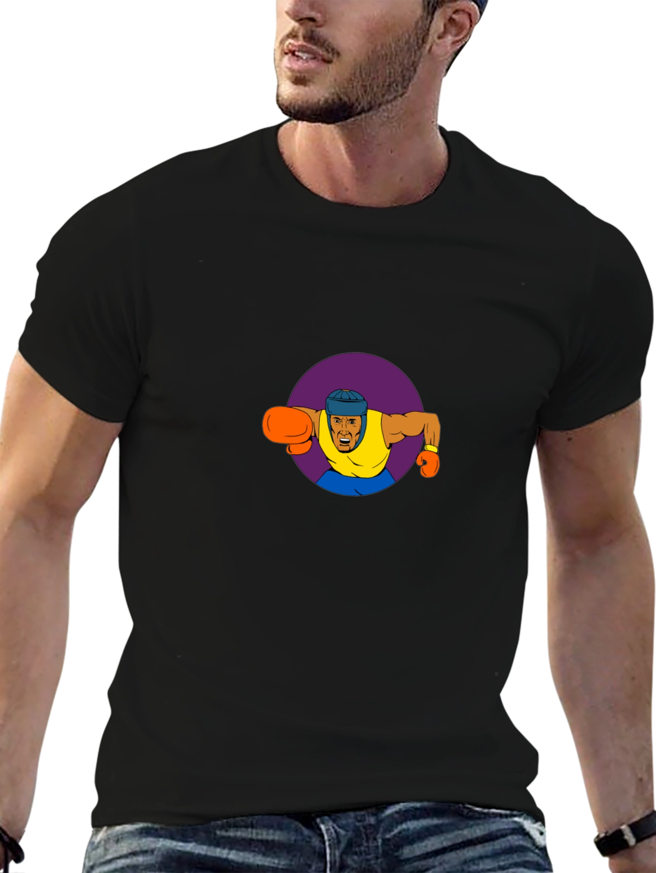 Cartoon Boxer Graphic Black T-Shirt