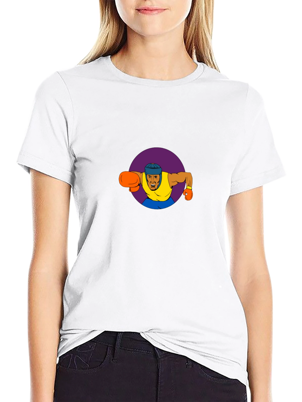 Cartoon Boxer Graphic Black T-Shirt