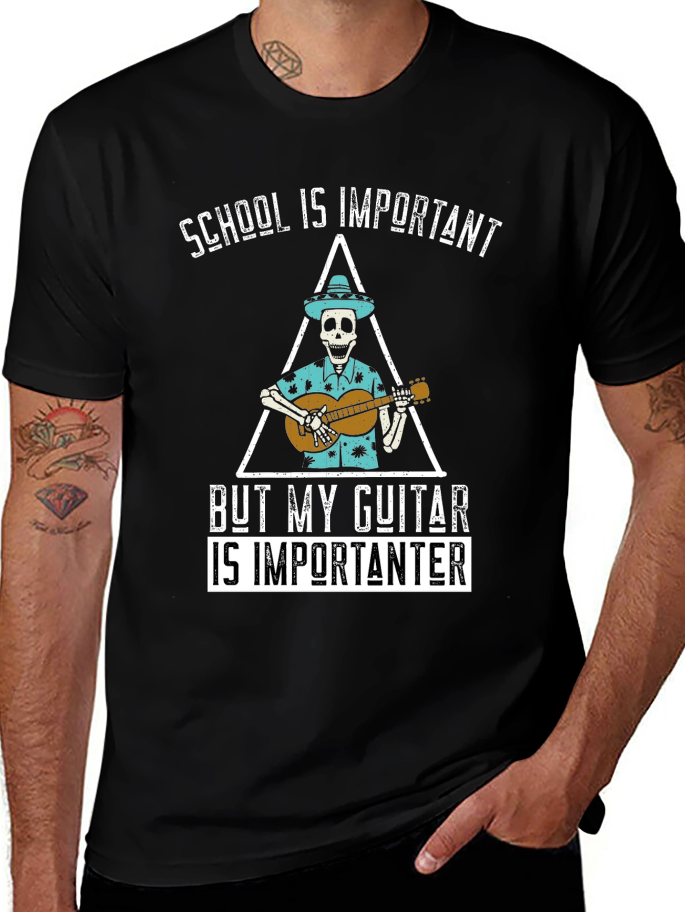 School is Importanter Guitar Skeleton T-Shirt