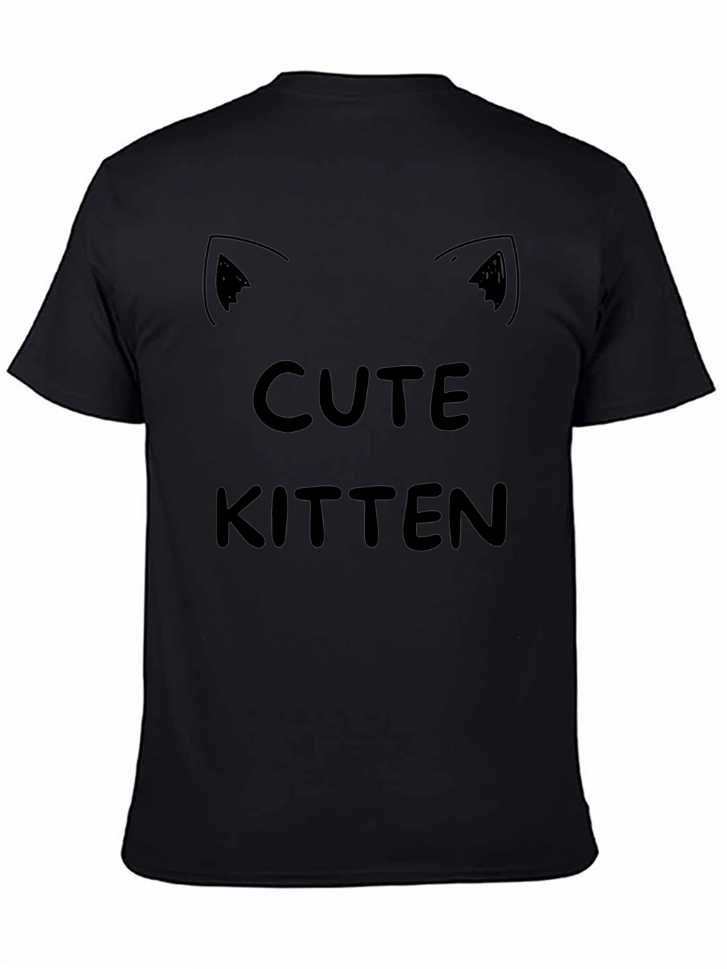 Cute Kitten Graphic Tee - Black Cotton T-Shirt