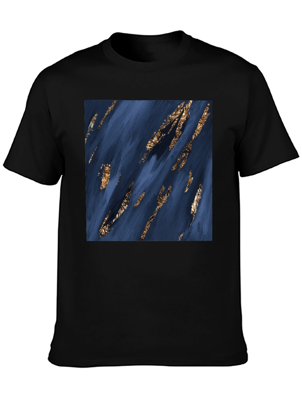 Abstract Art T-Shirt: Navy & Gold Strokes