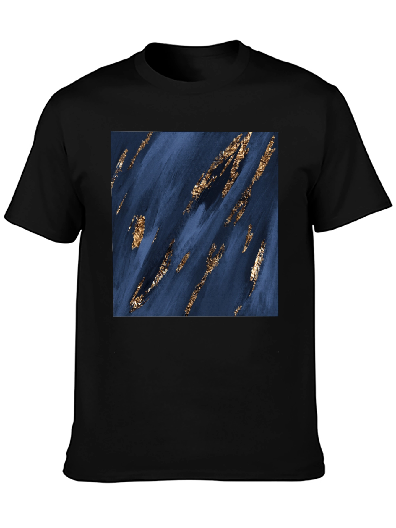 Abstract Art T-Shirt: Navy & Gold Strokes
