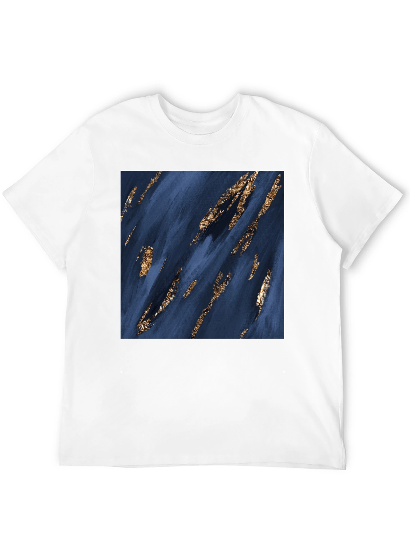 Abstract Art T-Shirt: Navy & Gold Strokes