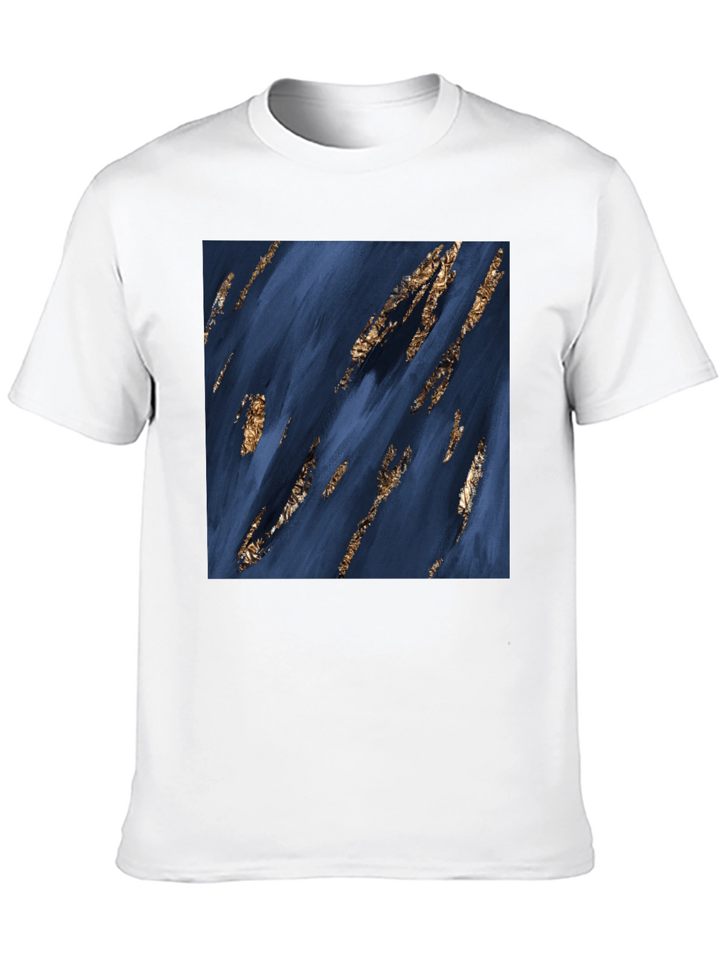 Abstract Art T-Shirt: Navy & Gold Strokes