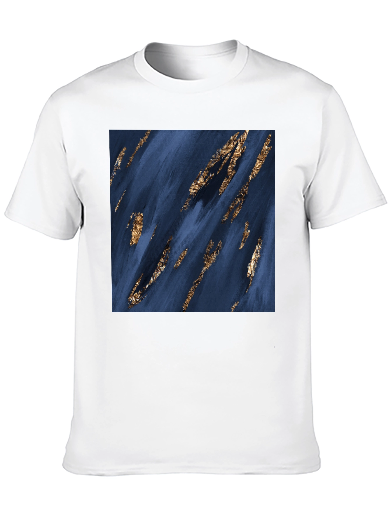 Abstract Art T-Shirt: Navy & Gold Strokes