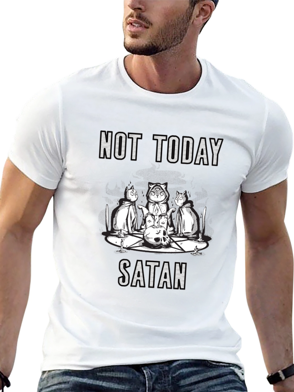 Not Today Satan T-Shirt - Cute Occult Cats