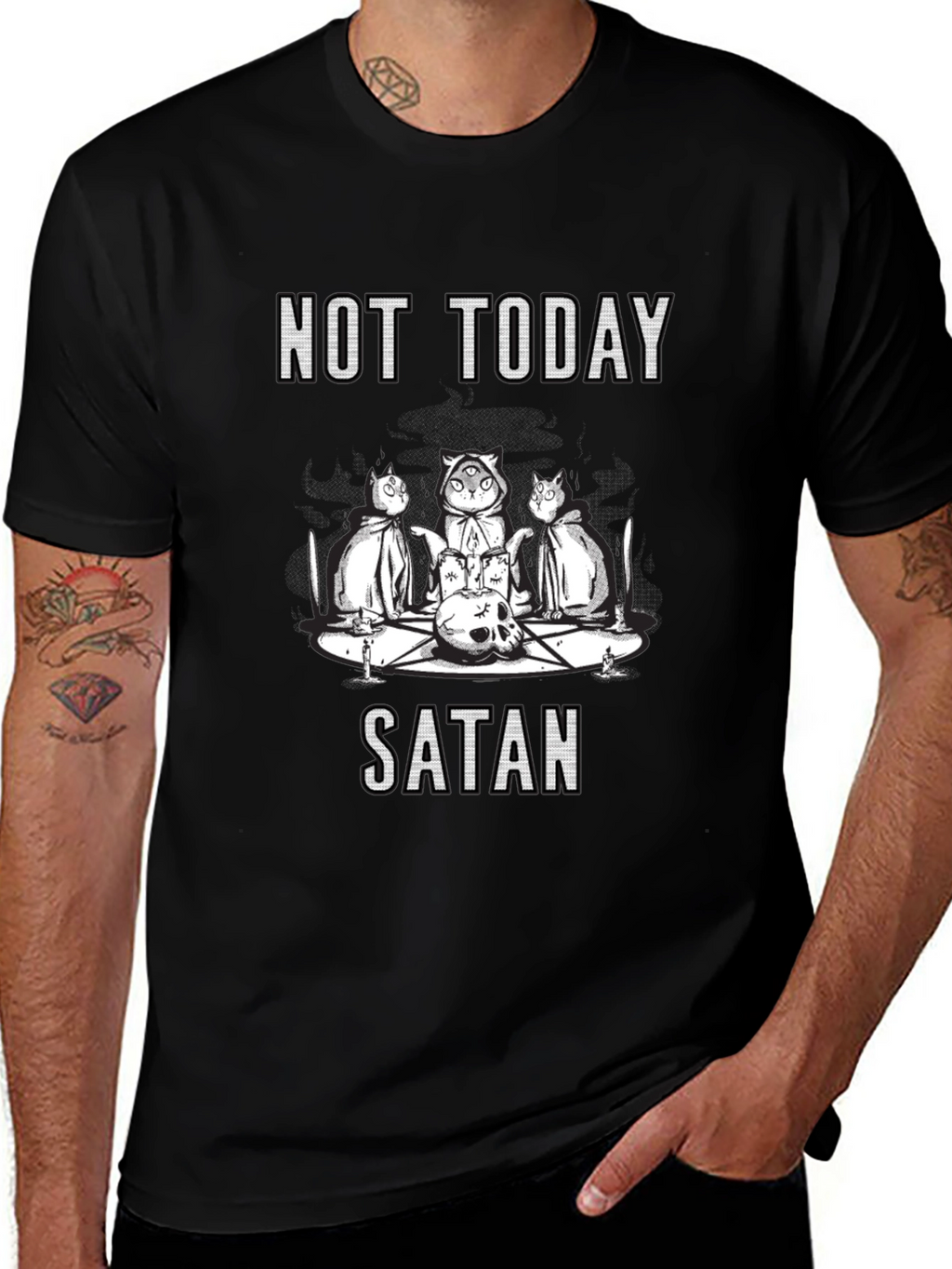 Not Today Satan T-Shirt - Cute Occult Cats