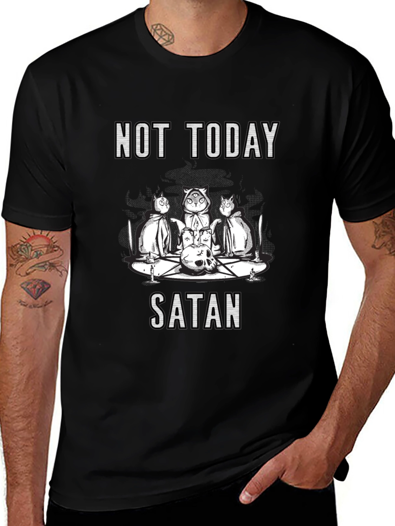 Not Today Satan T-Shirt - Cute Occult Cats