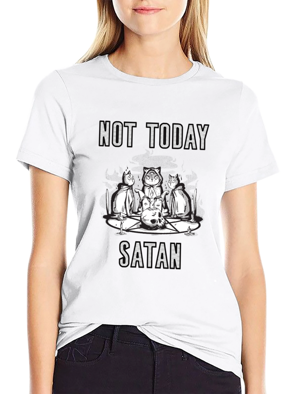 Not Today Satan T-Shirt - Cute Occult Cats