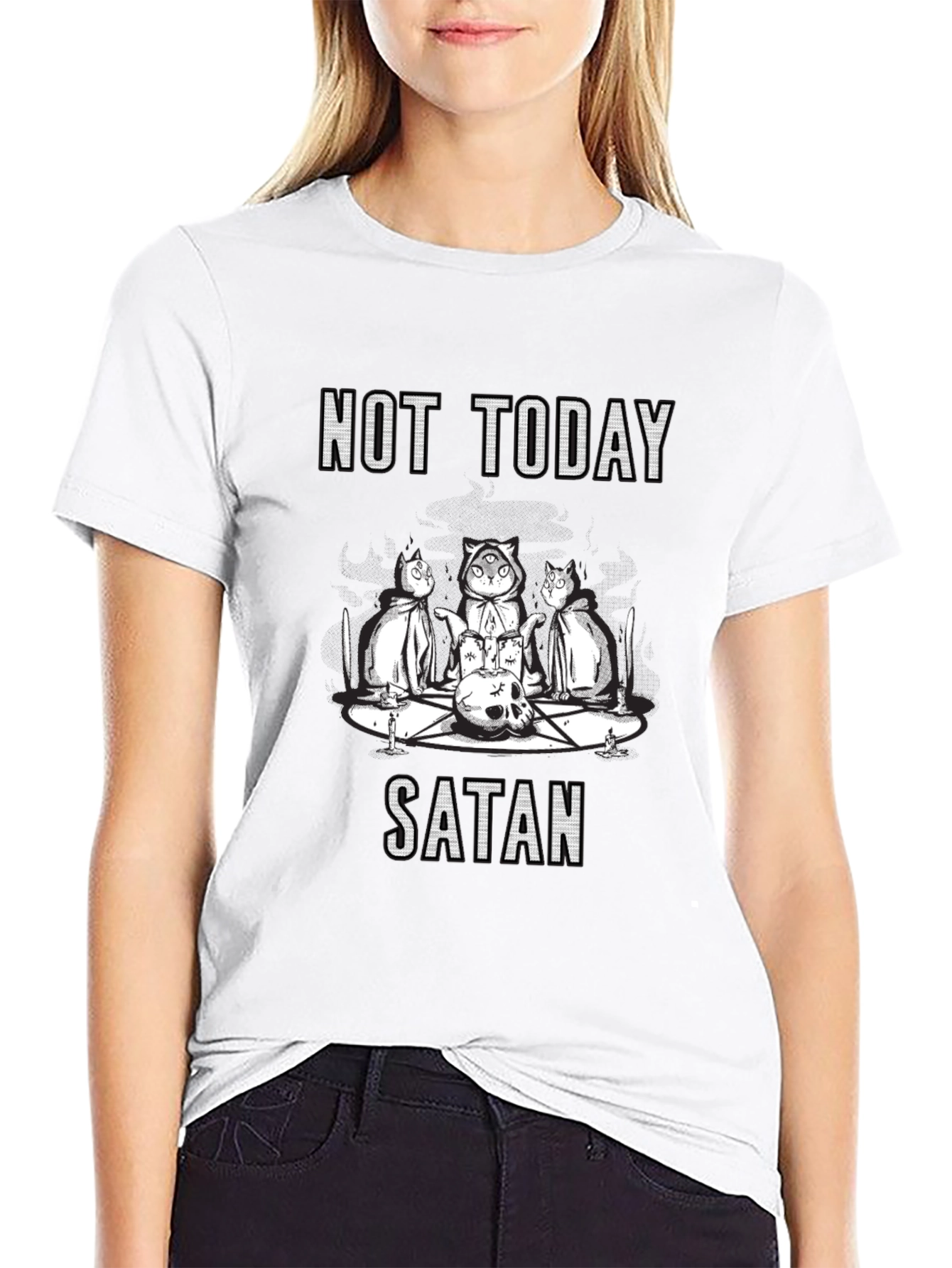 Not Today Satan T-Shirt - Cute Occult Cats