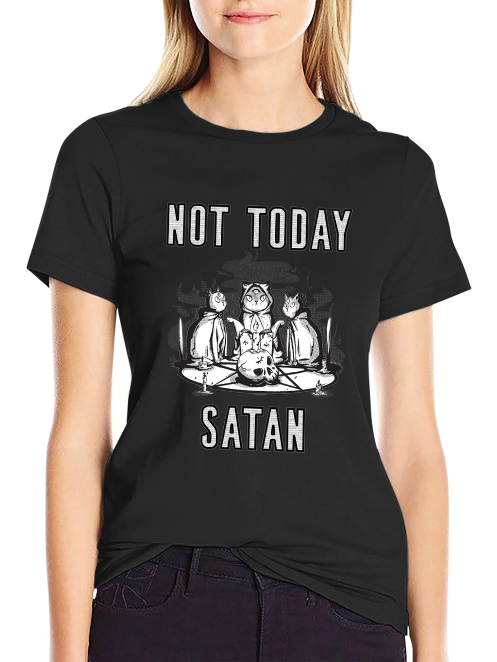 Not Today Satan T-Shirt - Cute Occult Cats