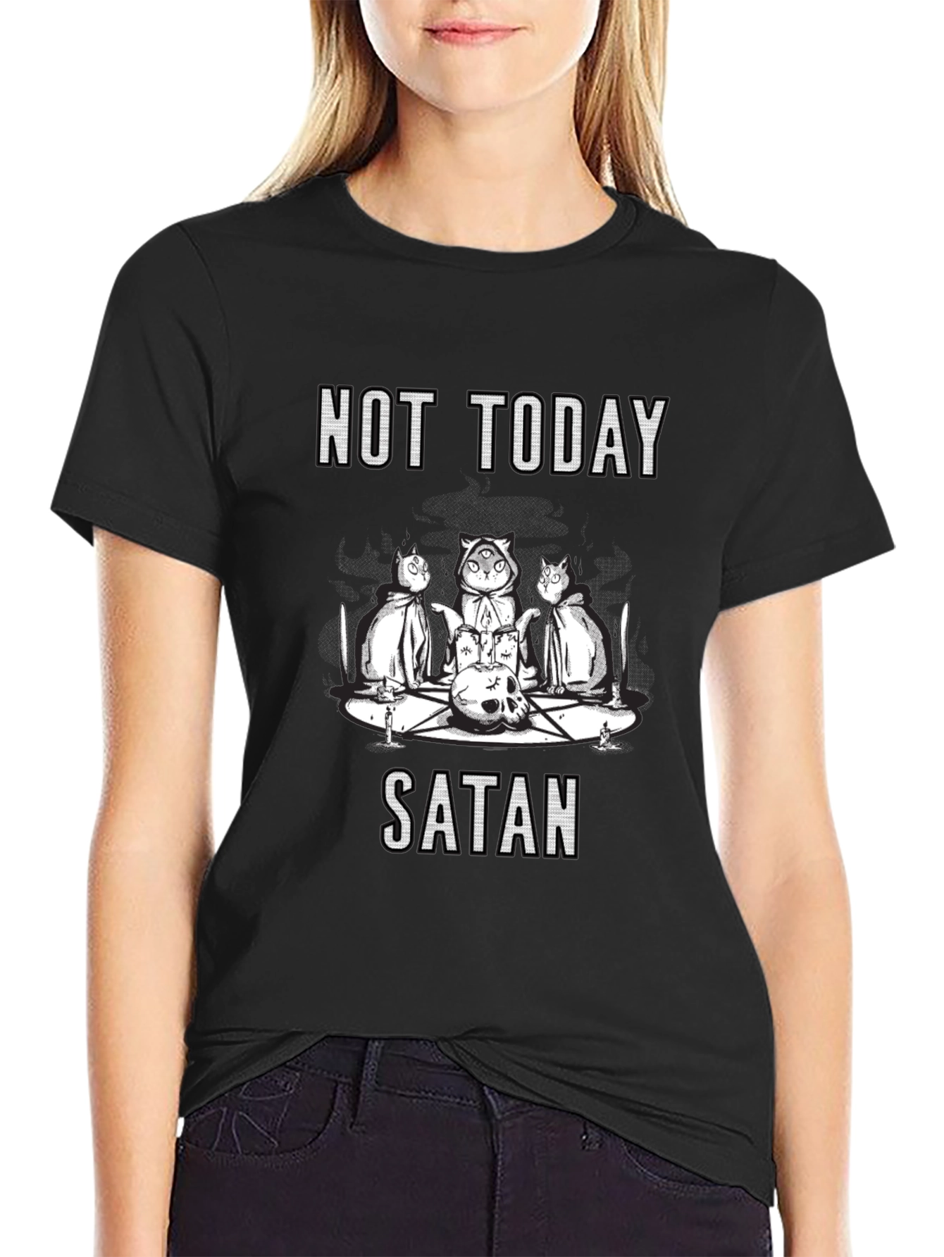 Not Today Satan T-Shirt - Cute Occult Cats