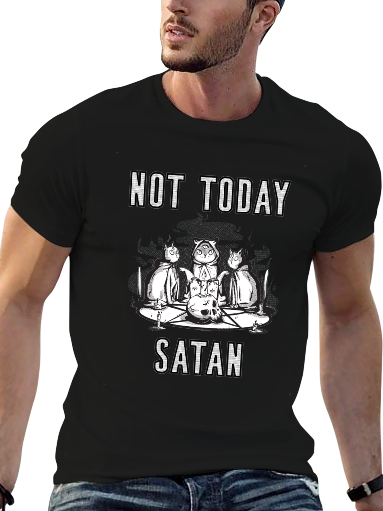 Not Today Satan T-Shirt - Cute Occult Cats
