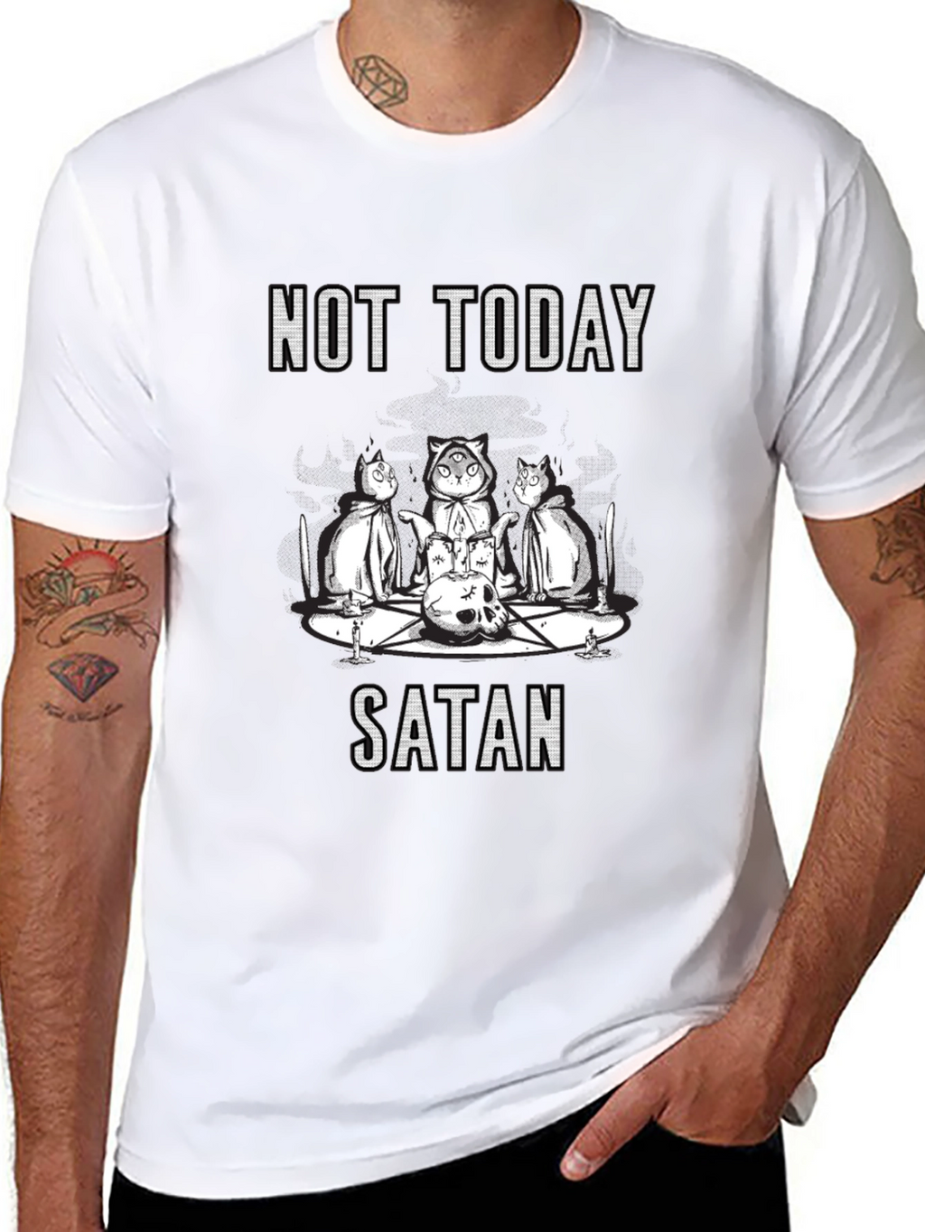 Not Today Satan T-Shirt - Cute Occult Cats