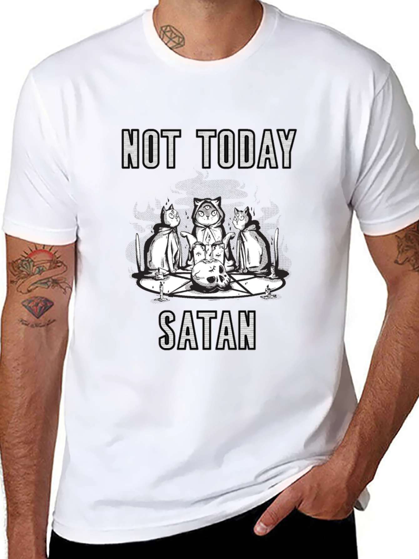 Not Today Satan T-Shirt - Cute Occult Cats