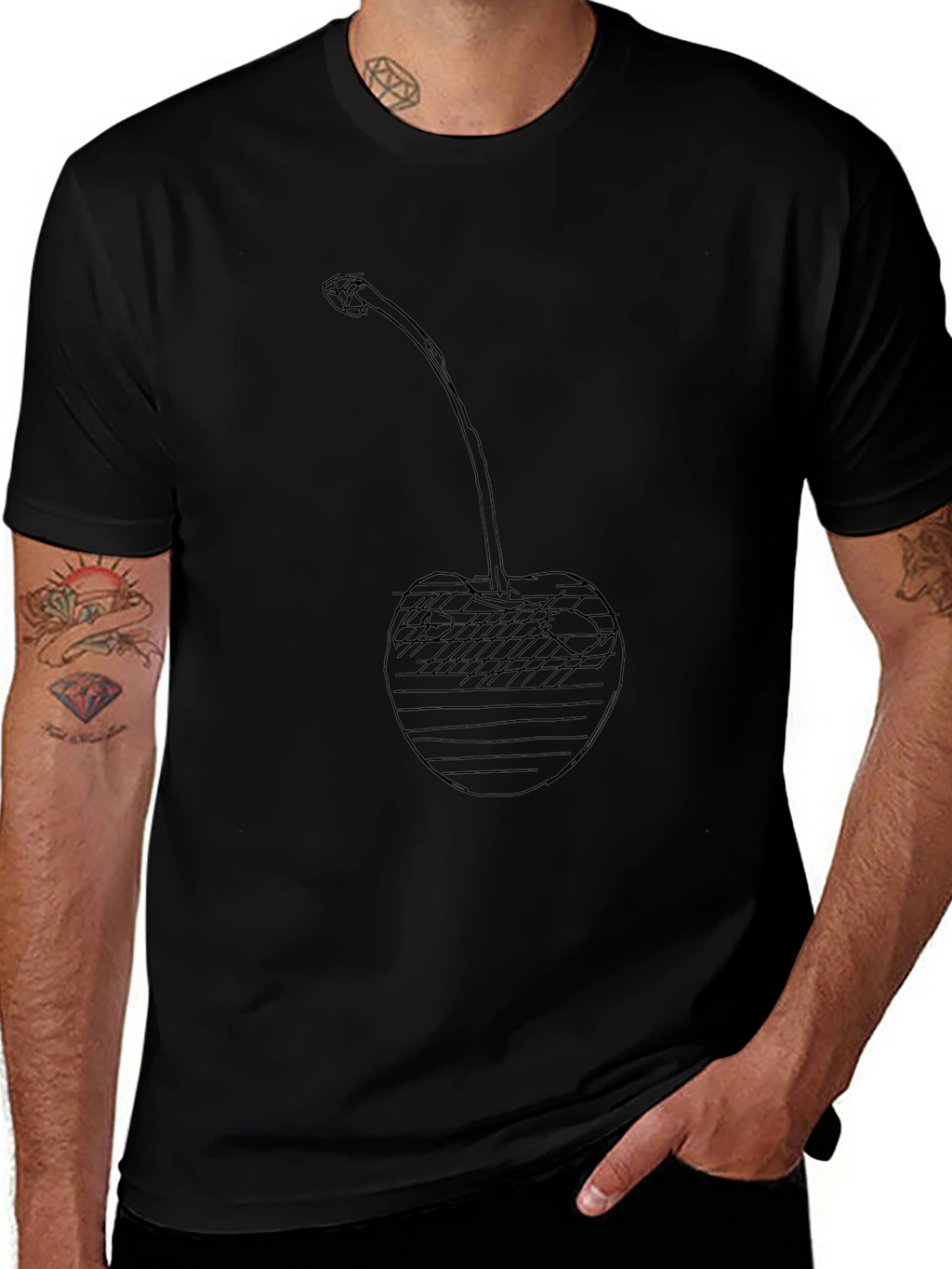 Cherry Sketch Graphic Black T-Shirt