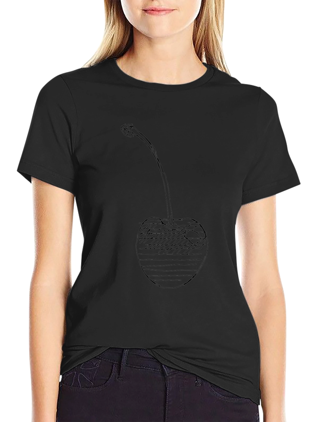 Cherry Sketch Graphic Black T-Shirt