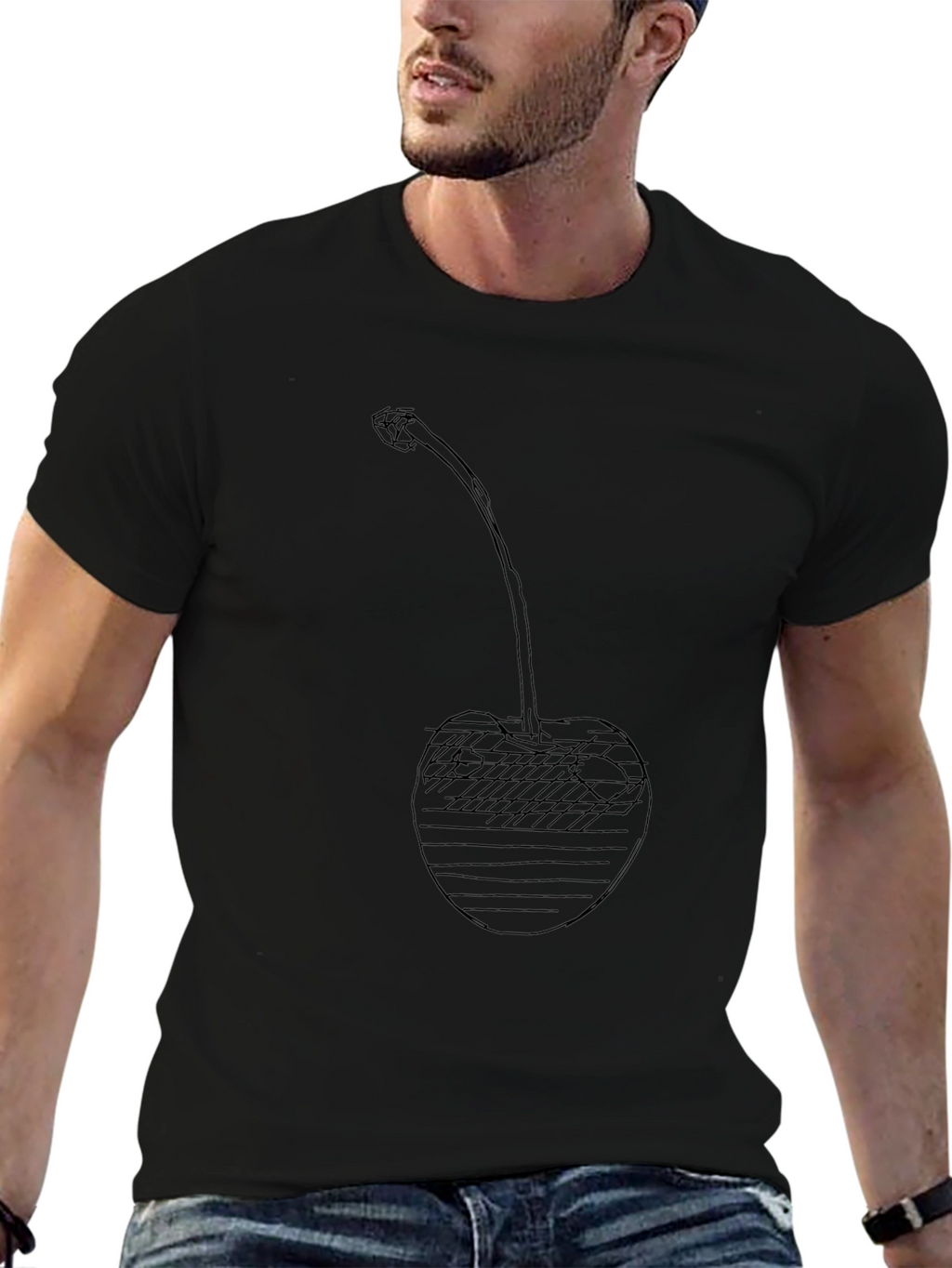 Cherry Sketch Graphic Black T-Shirt
