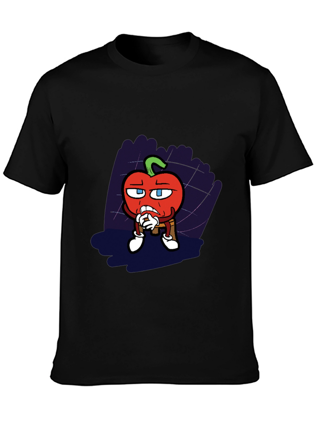 Cartoon Tomato Graphic Black T-Shirt